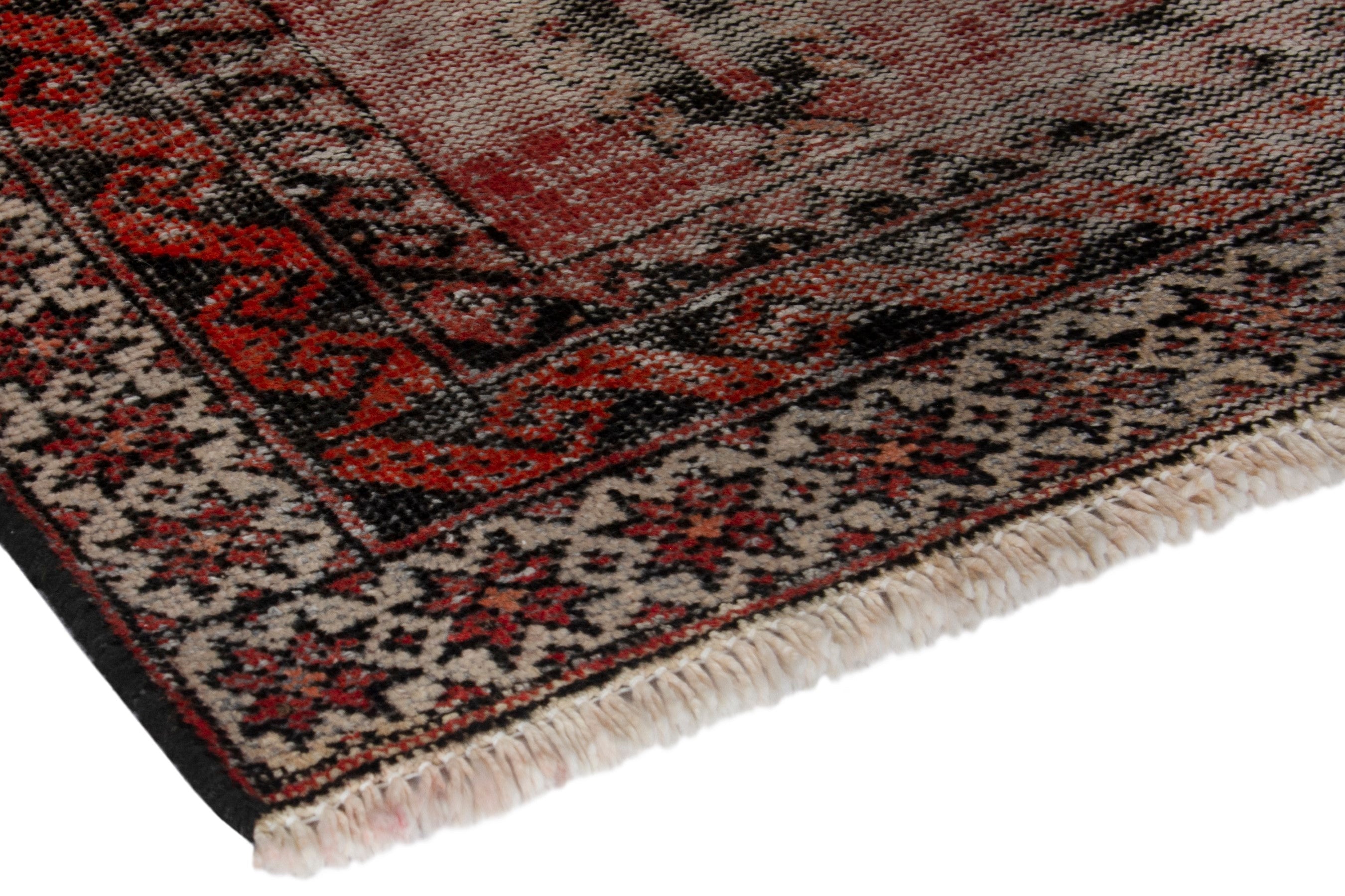 Persian Ferdos accent rug in faded red and deep red, view 6 of 18