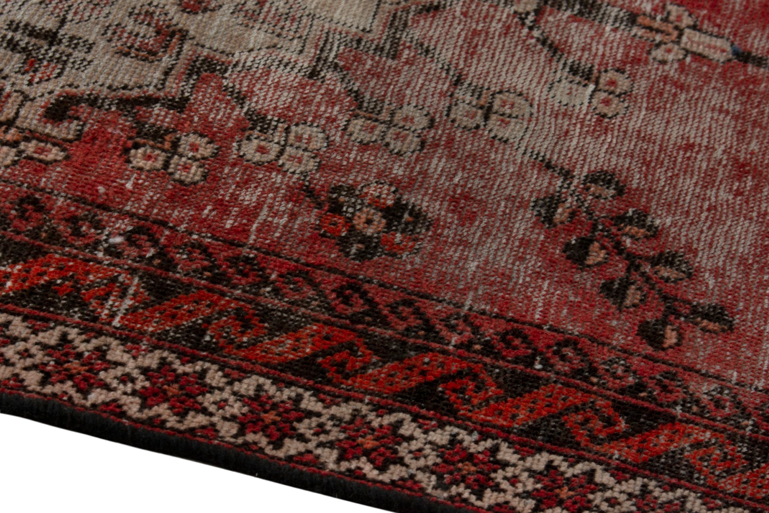 Persian Ferdos accent rug in faded red and deep red, view 8 of 18