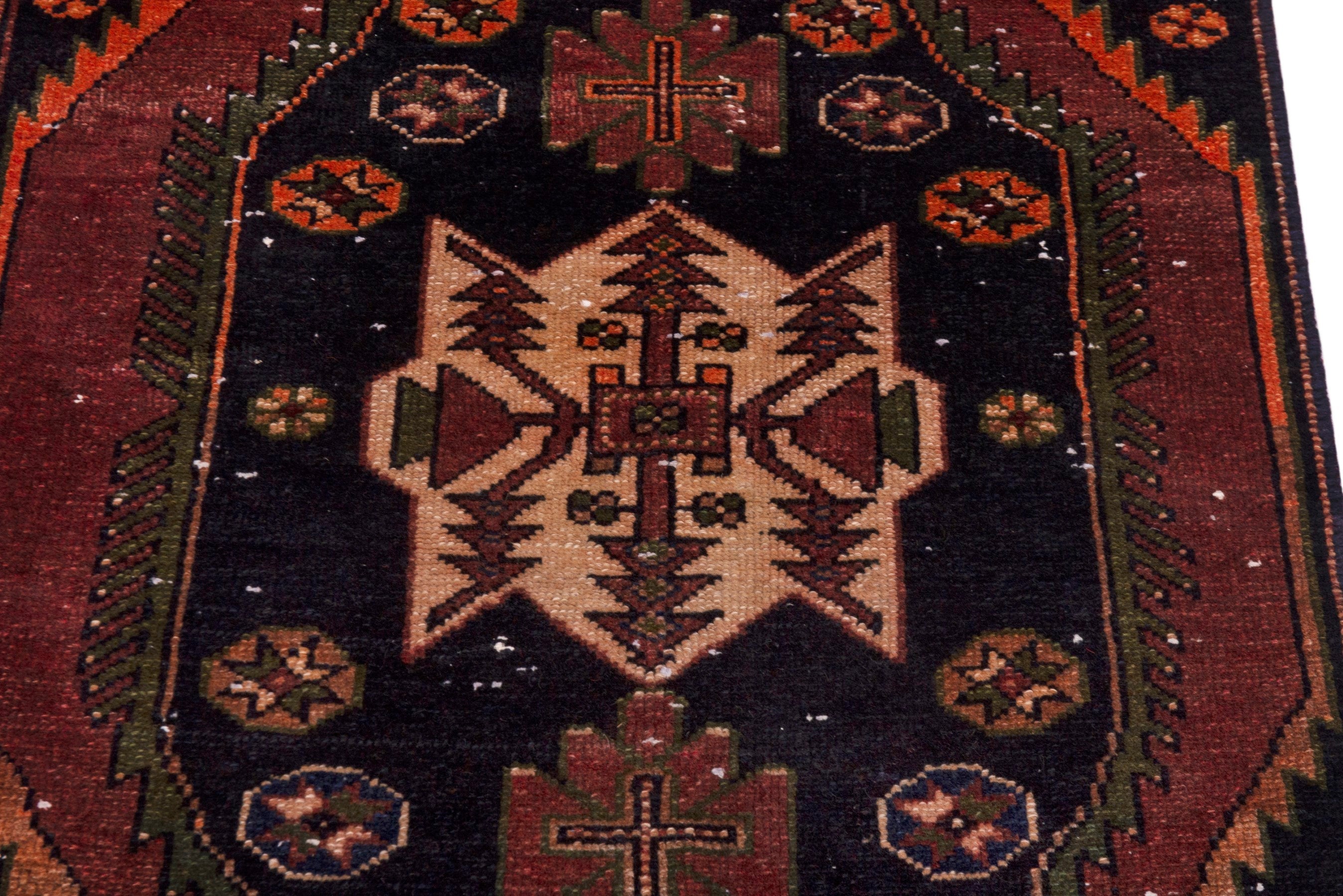 Persian Saveh accent rug in navy and rust, view 10 of 19