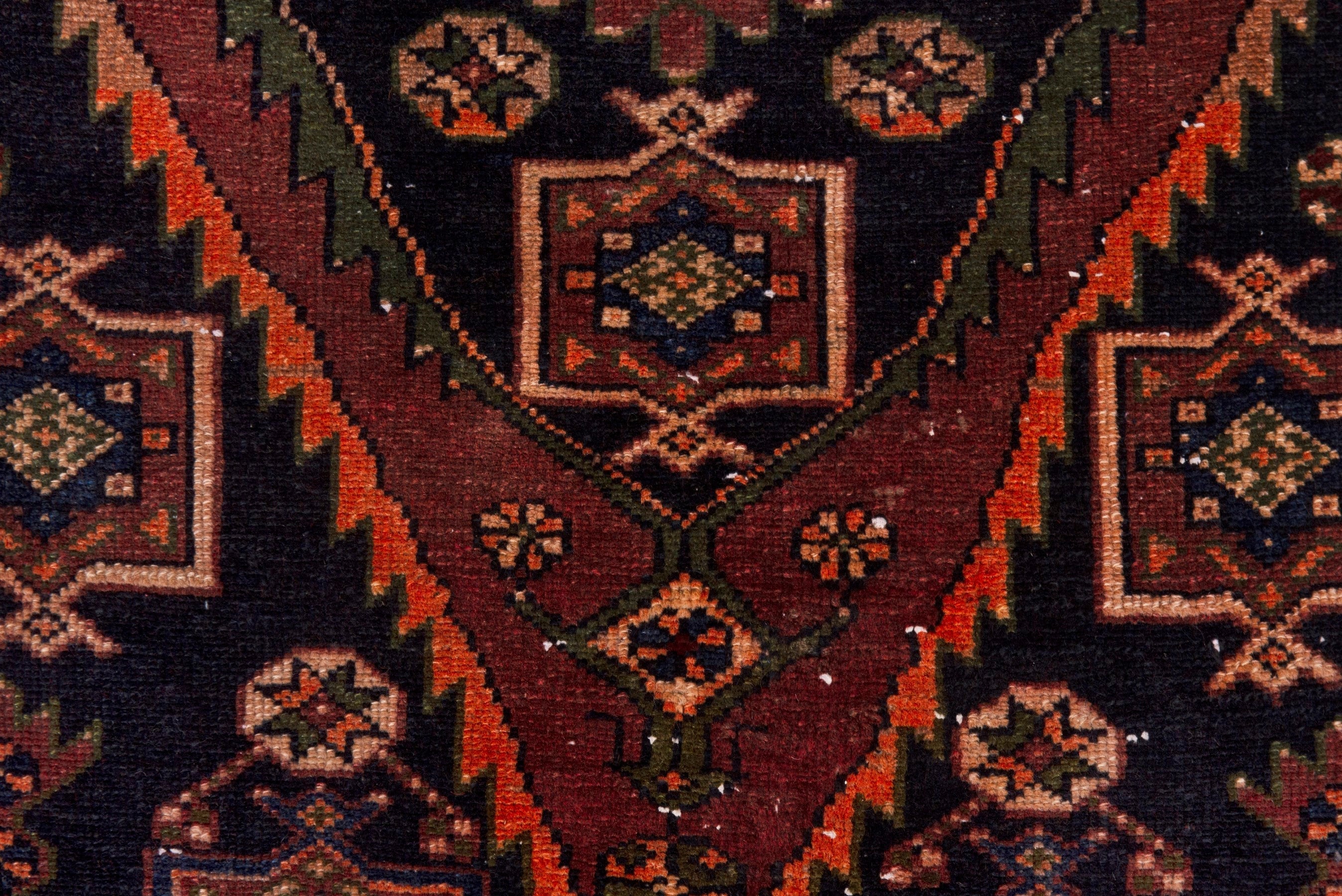 Persian Saveh accent rug in navy and rust, view 11 of 19