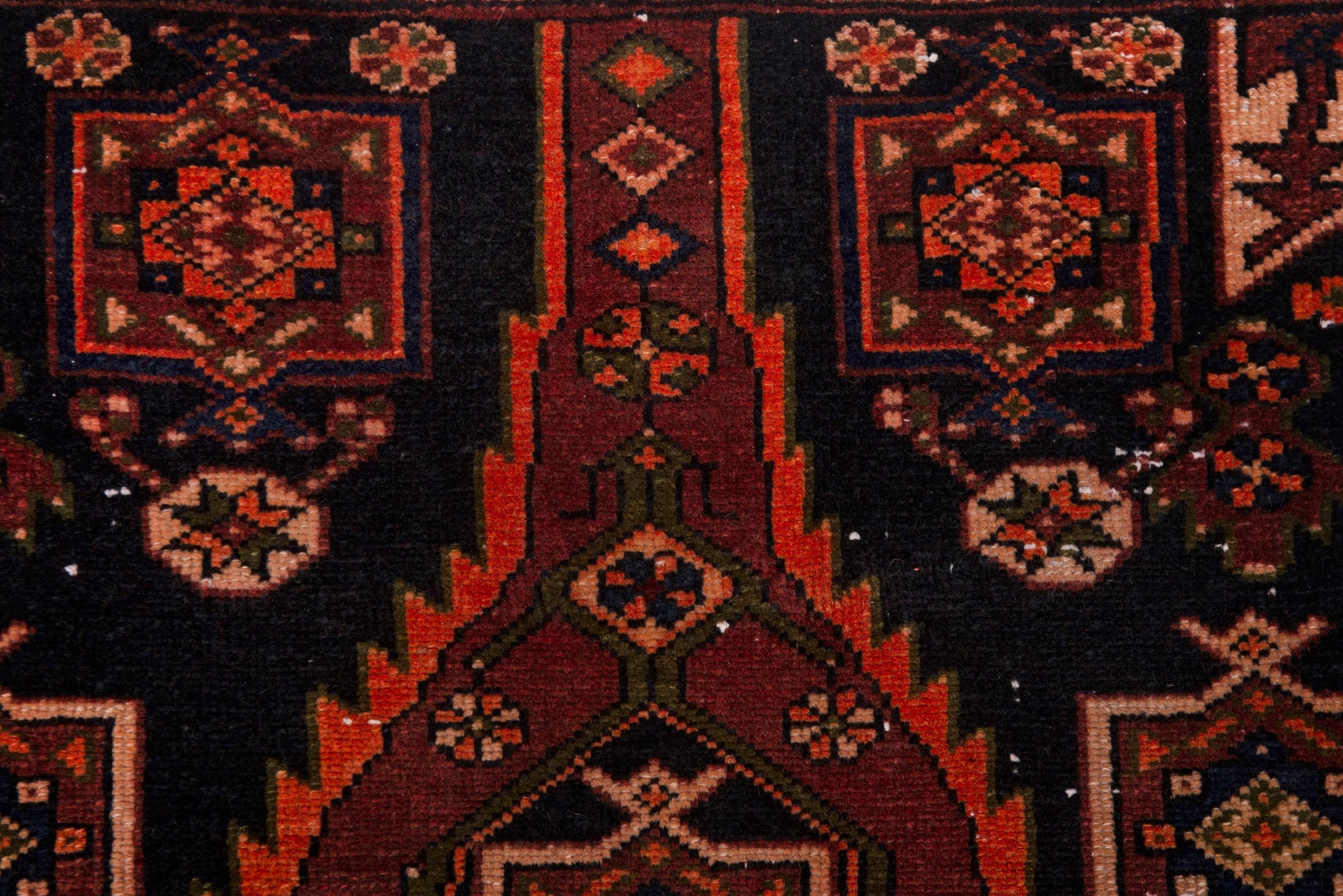 Persian Saveh accent rug in navy and rust, view 13 of 19