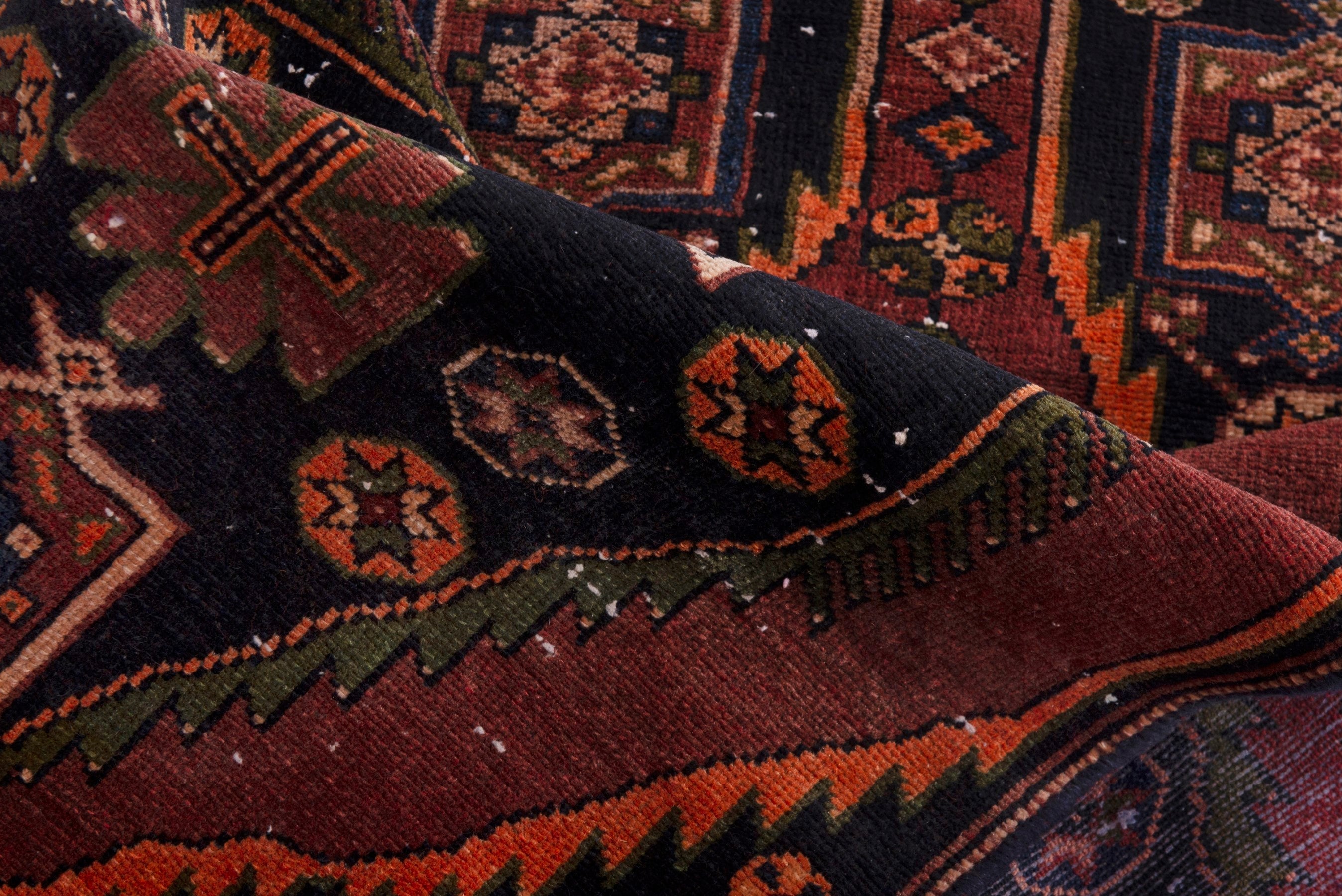 Persian Saveh accent rug in navy and rust, view 15 of 19