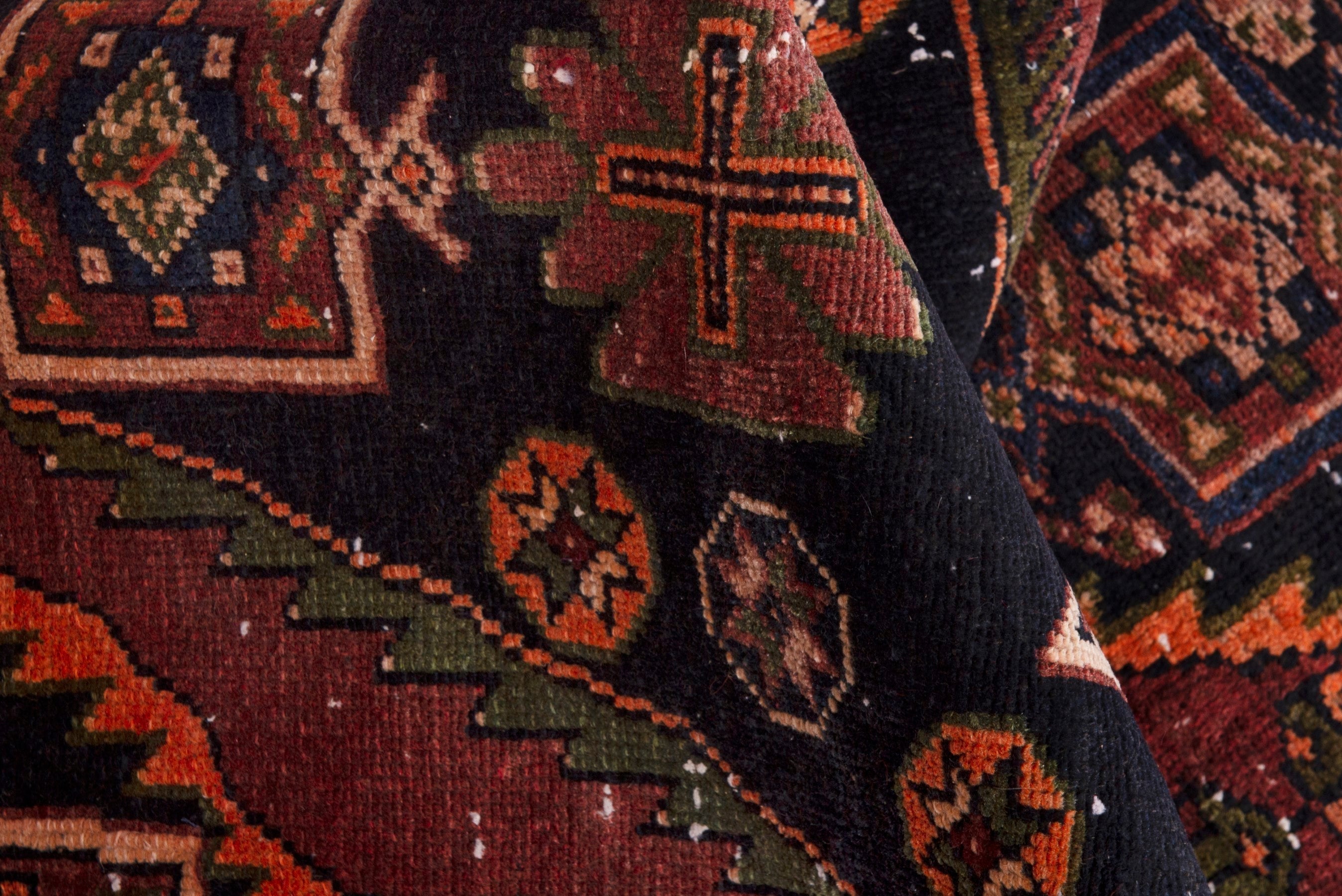 Persian Saveh accent rug in navy and rust, view 16 of 19