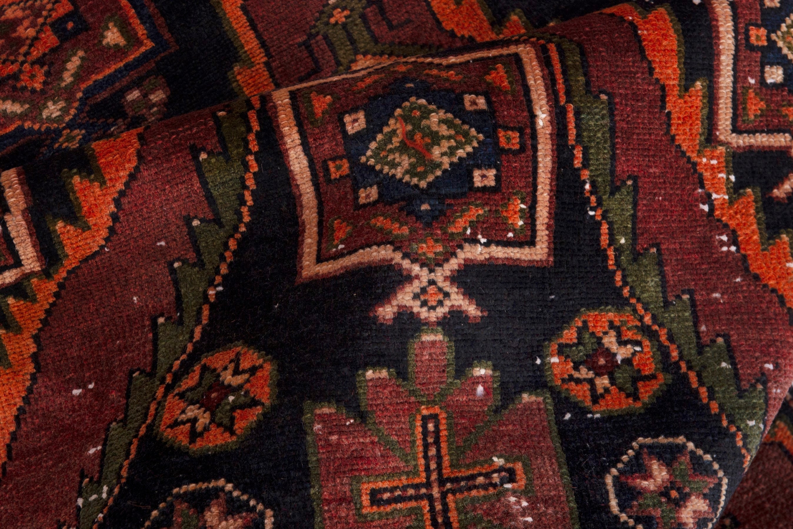 Persian Saveh accent rug in navy and rust, view 17 of 19
