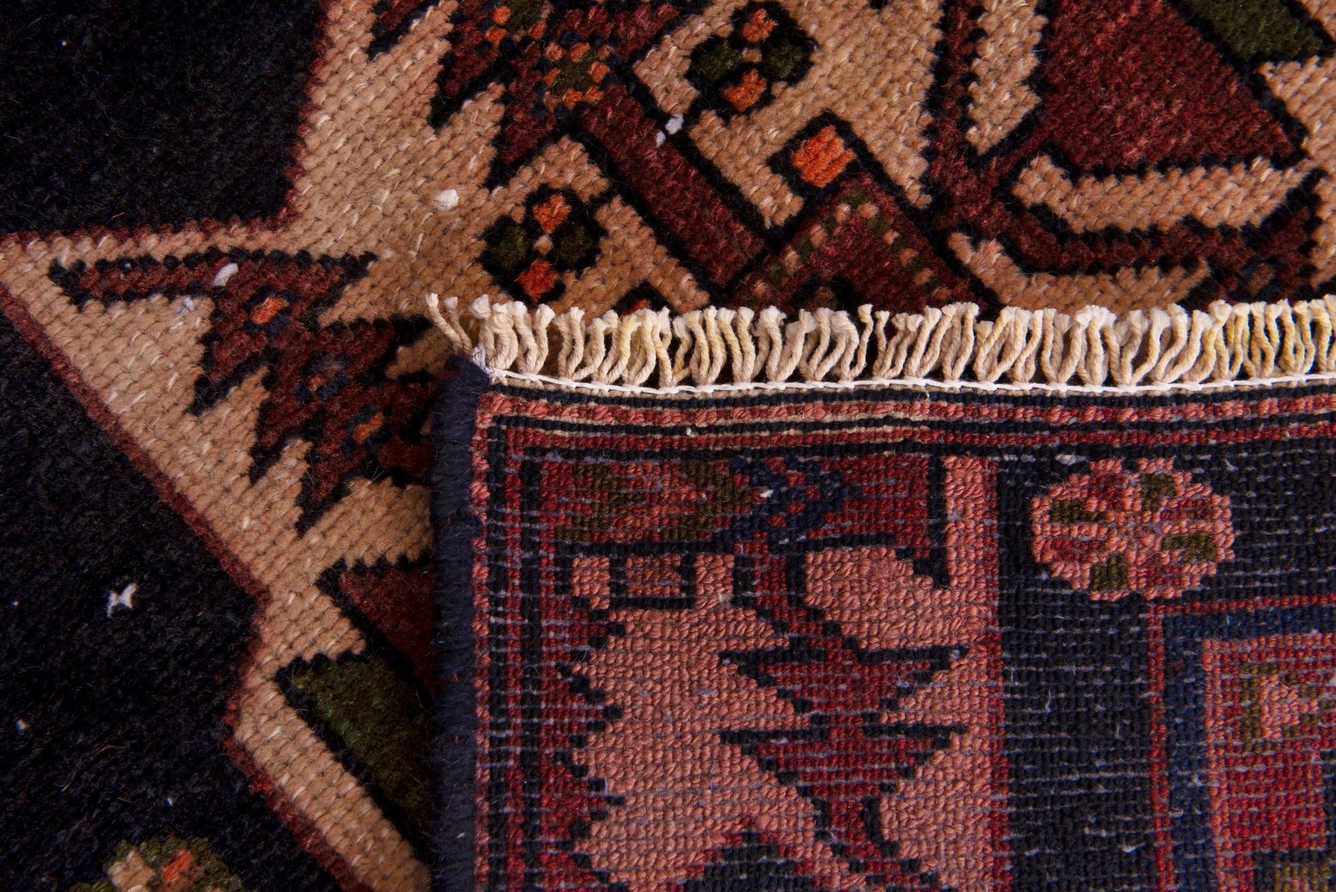 Persian Saveh accent rug in navy and rust, view 19 of 19