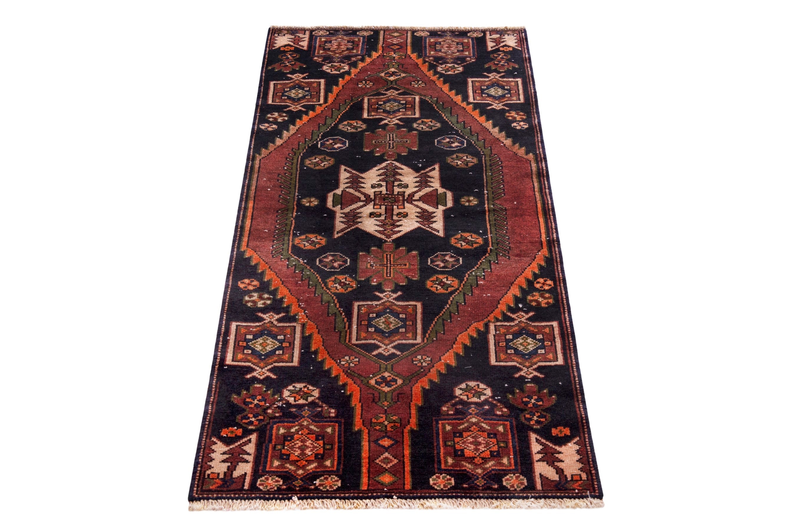 Persian Saveh accent rug in navy and rust, view 2 of 19