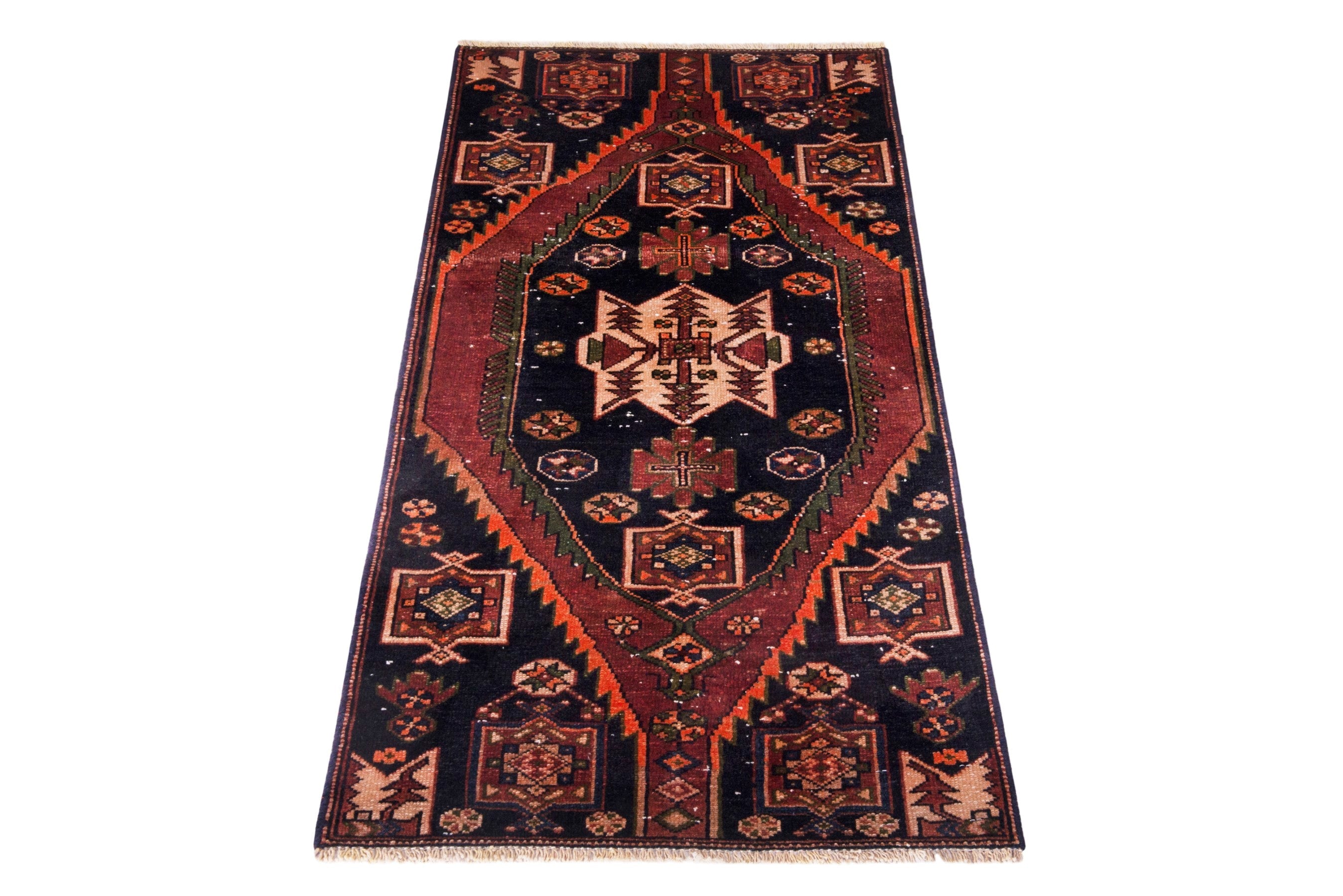 Persian Saveh accent rug in navy and rust, view 3 of 19