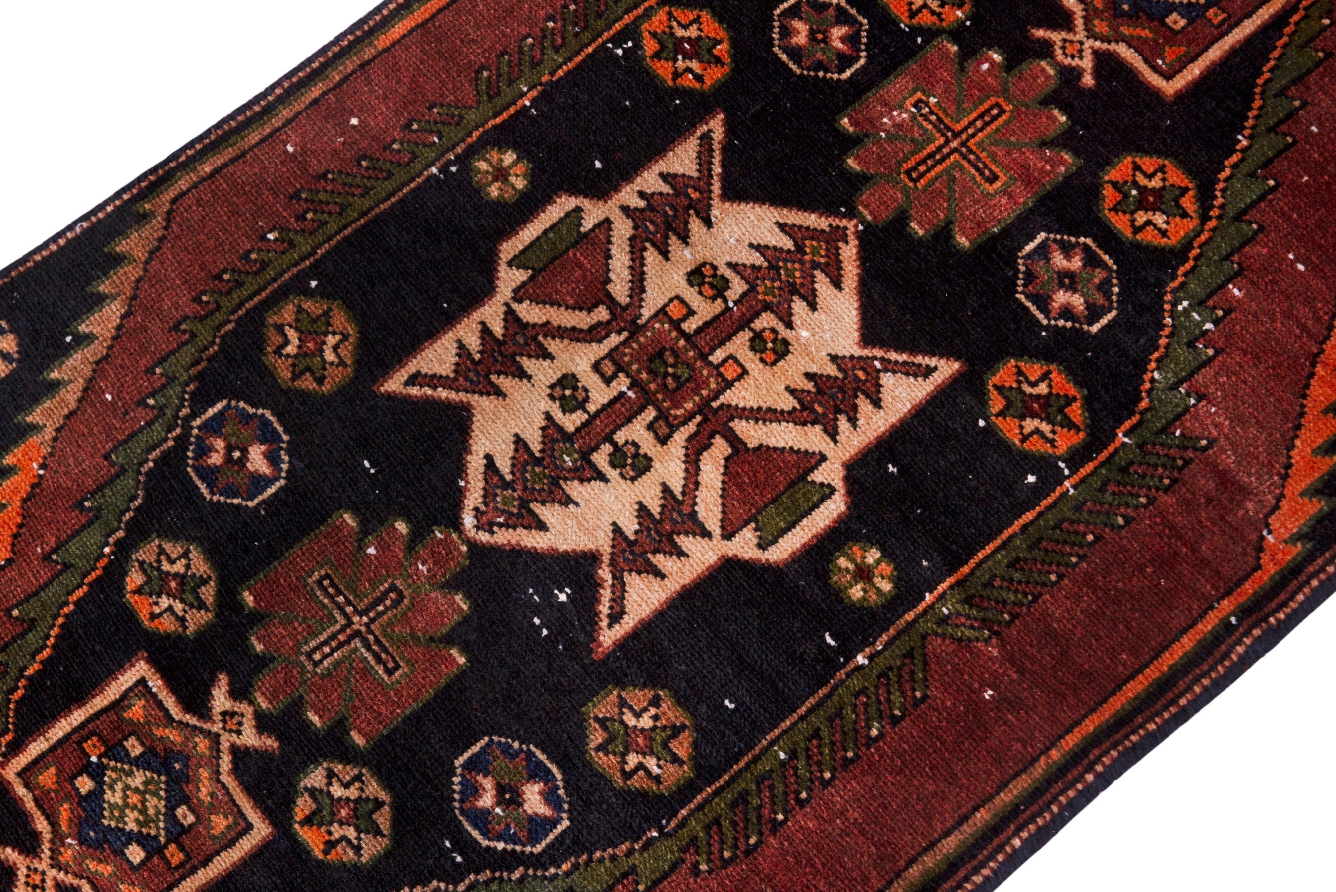 Persian Saveh accent rug in navy and rust, view 4 of 19