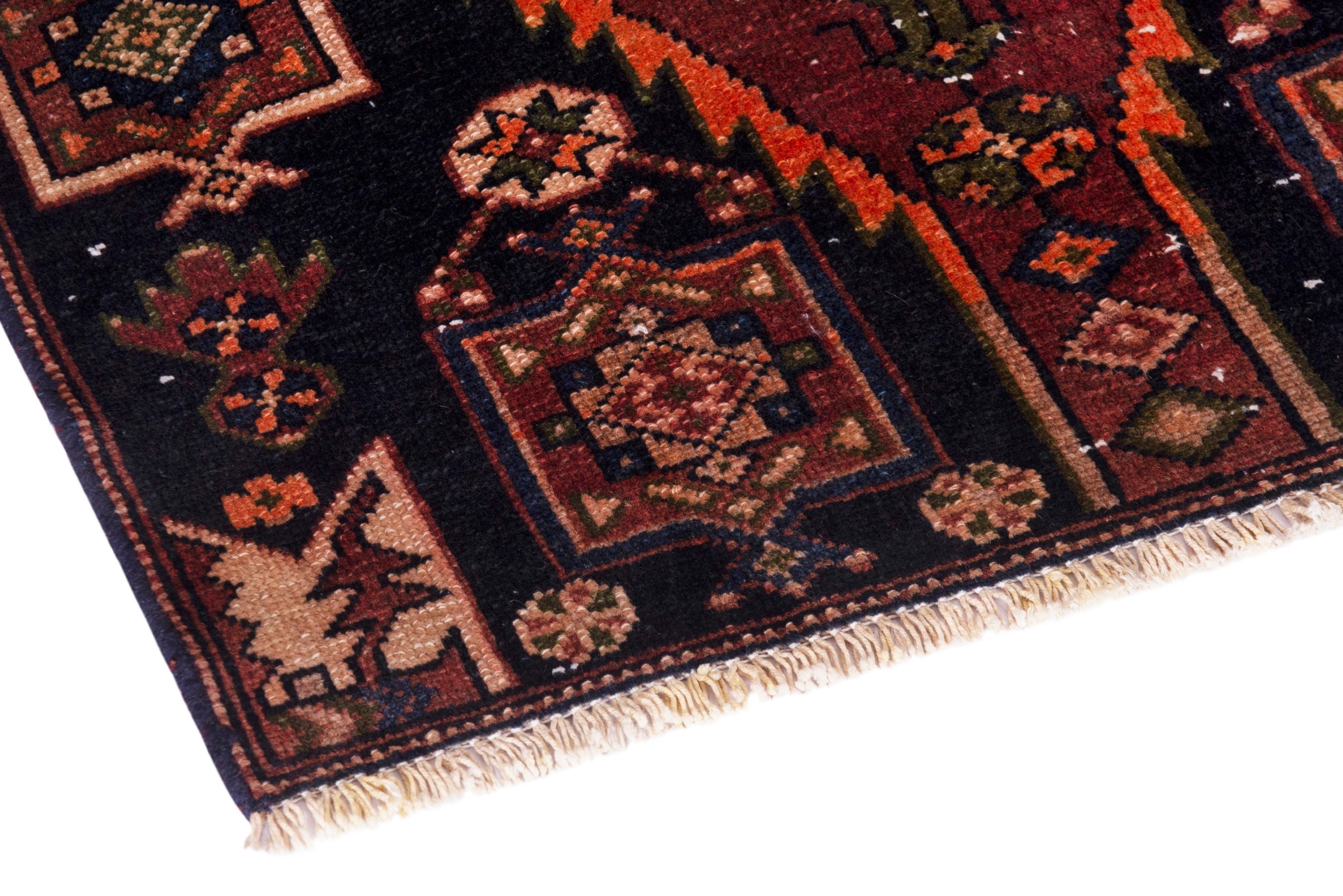 Persian Saveh accent rug in navy and rust, view 6 of 19