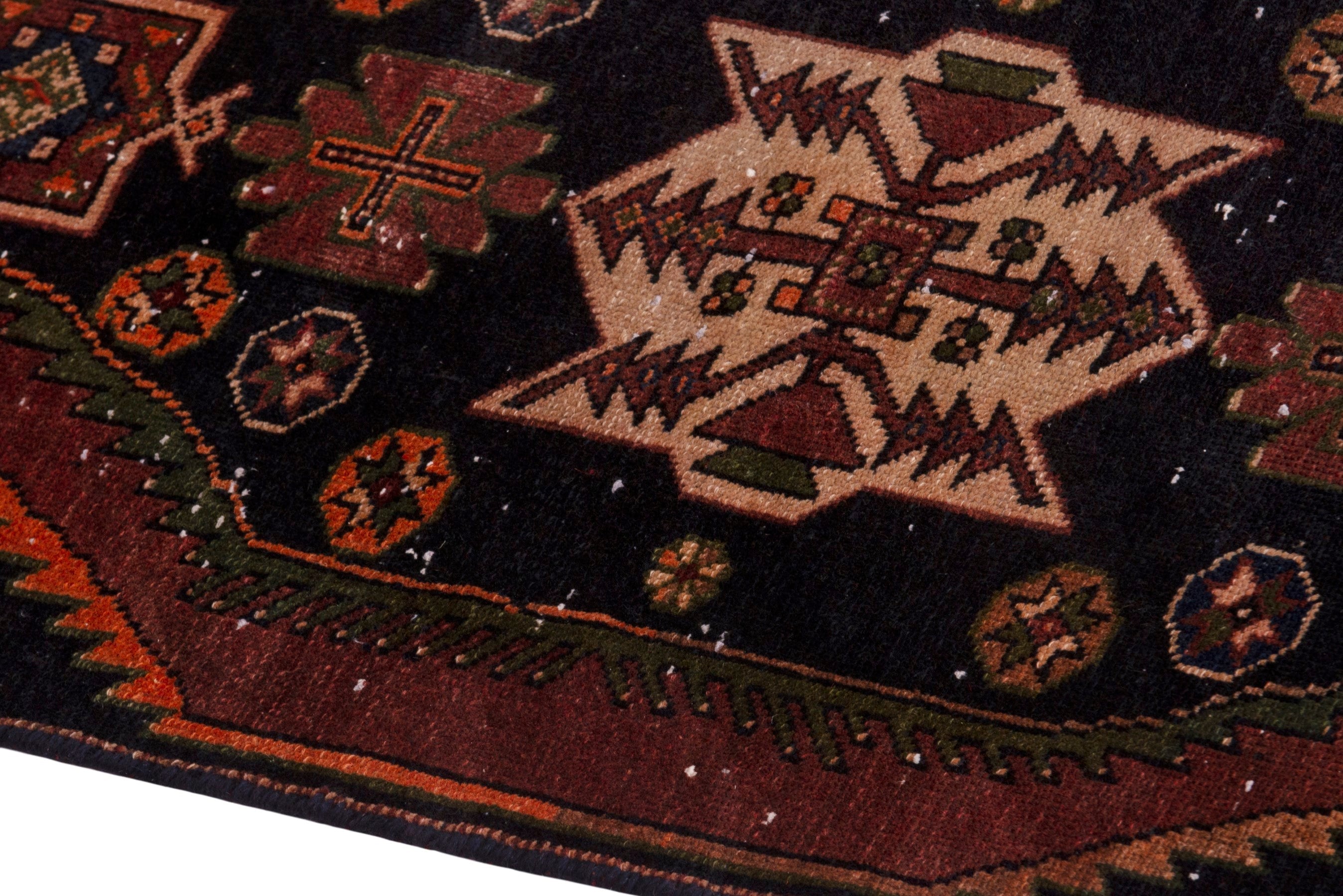 Persian Saveh accent rug in navy and rust, view 8 of 19