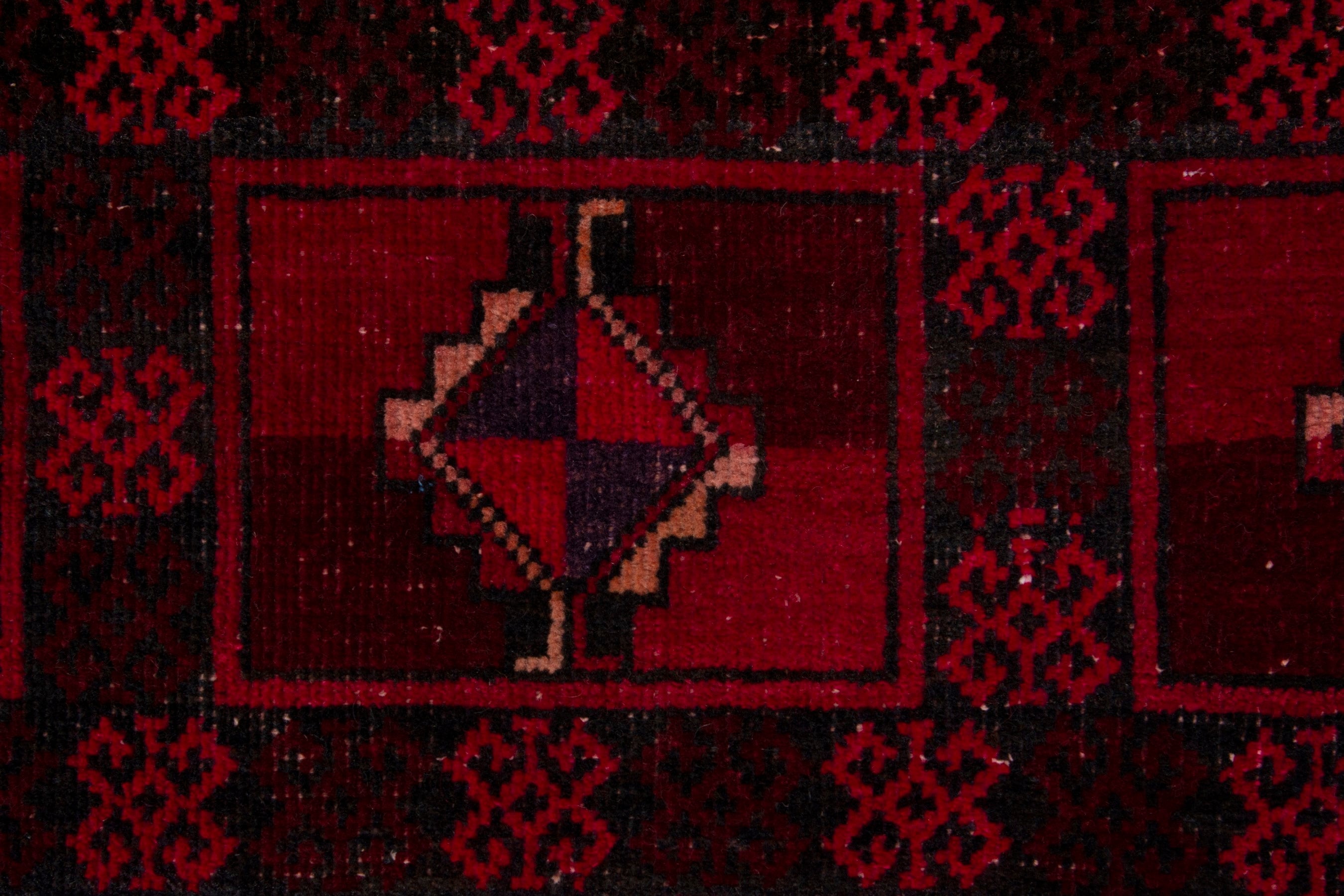 Persian Baluch accent rug in burgundy and deep red, view 12 of 17