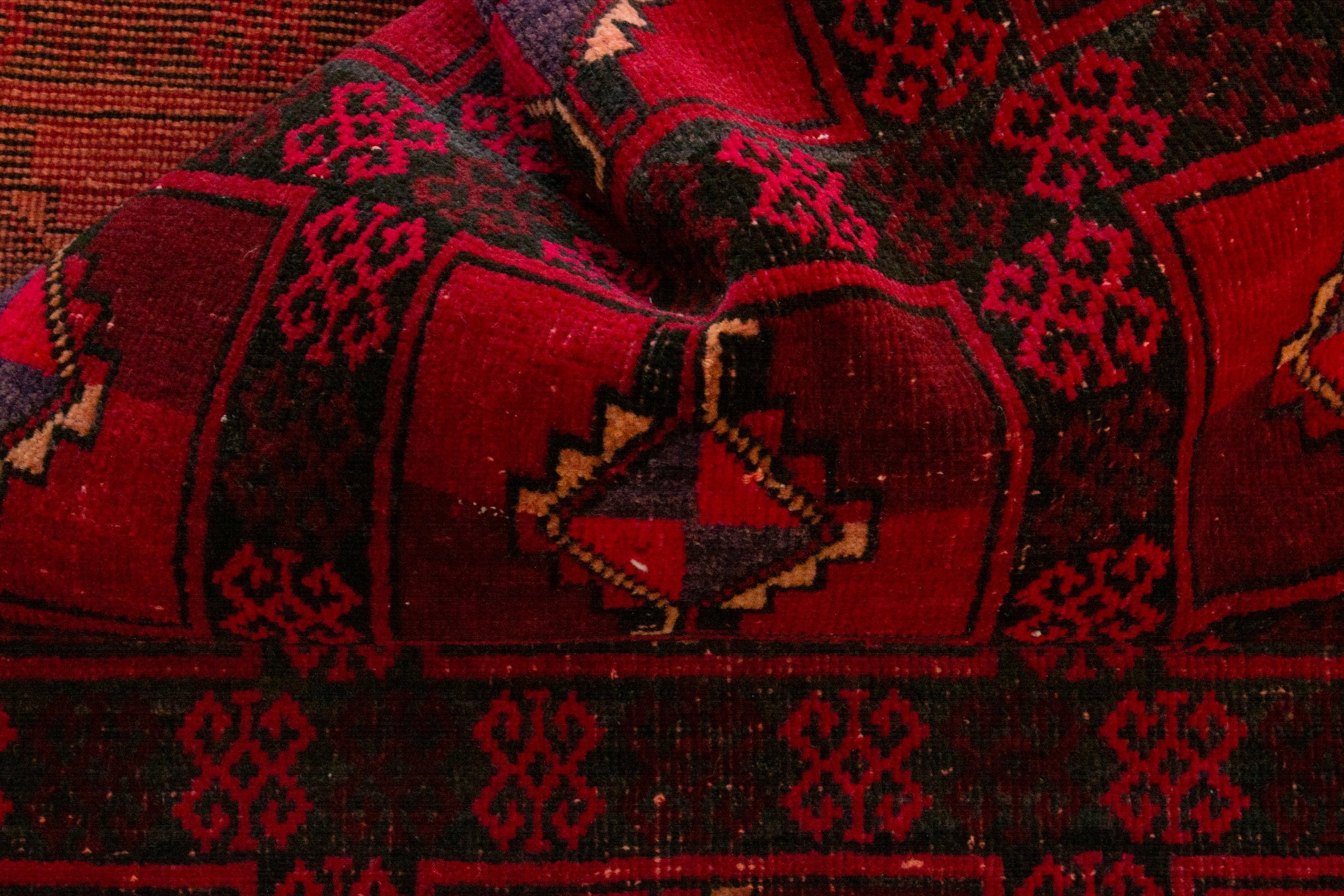 Persian Baluch accent rug in burgundy and deep red, view 14 of 17