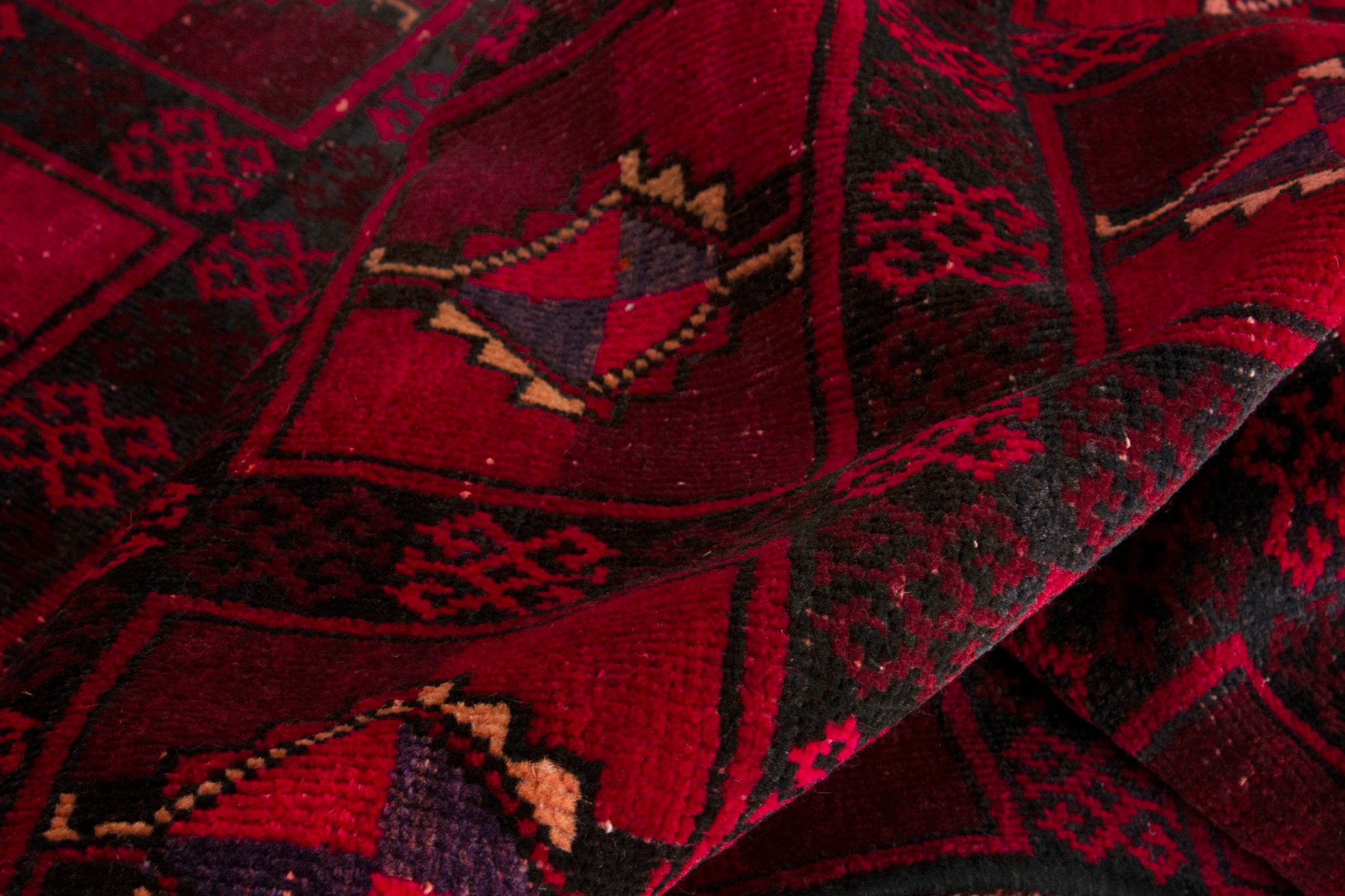 Persian Baluch accent rug in burgundy and deep red, view 15 of 17