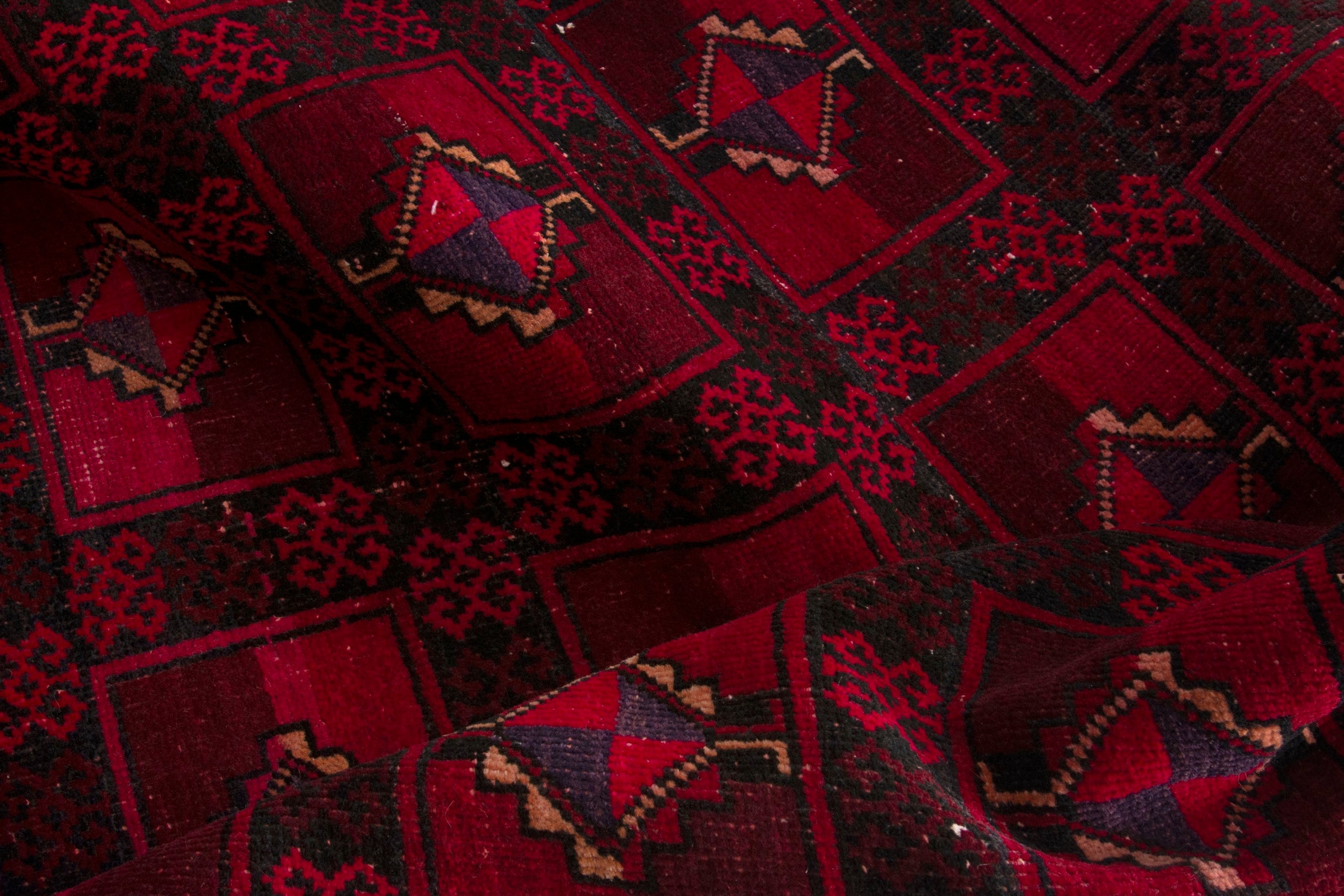 Persian Baluch accent rug in burgundy and deep red, view 16 of 17