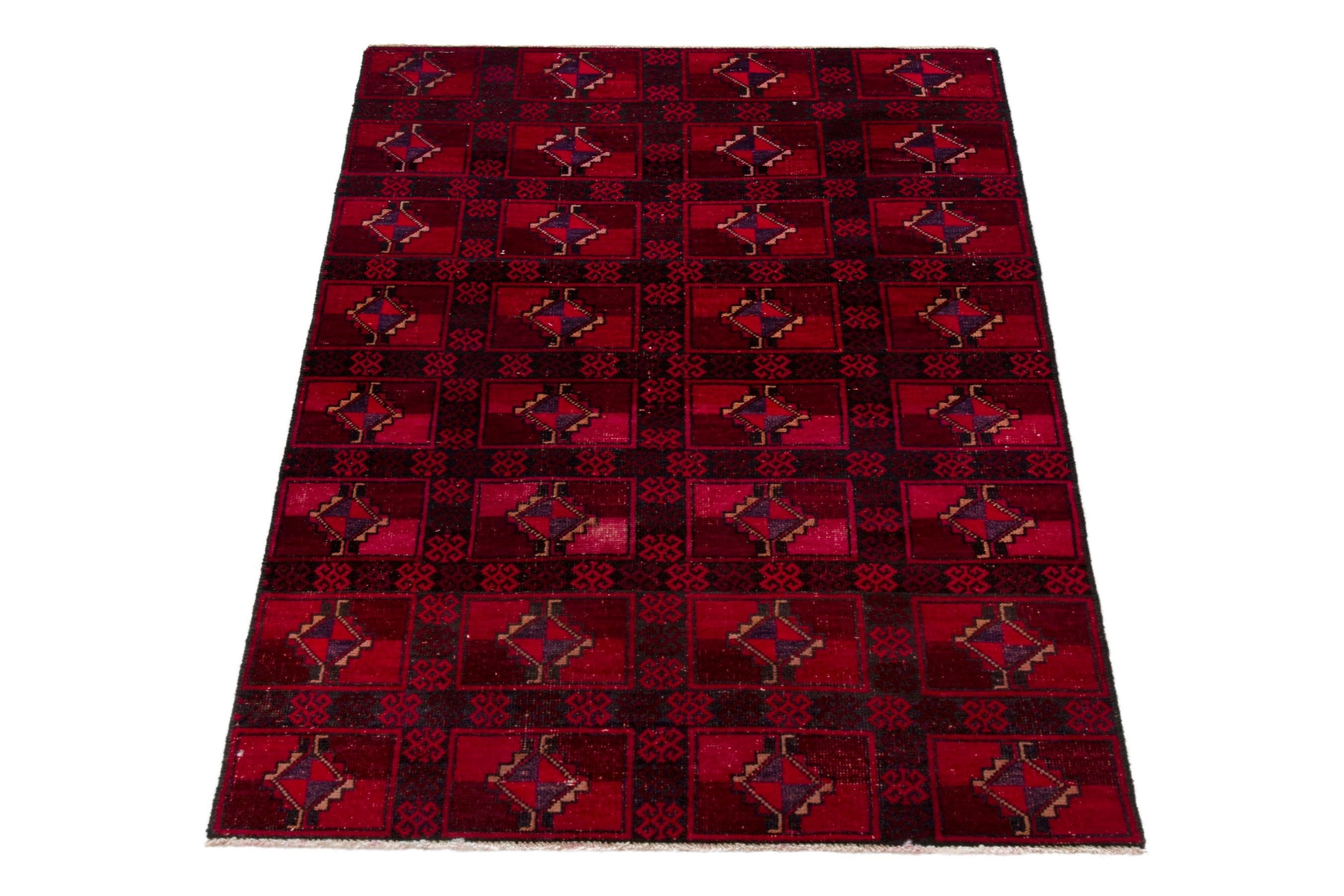 Persian Baluch accent rug in burgundy and deep red, view 2 of 17