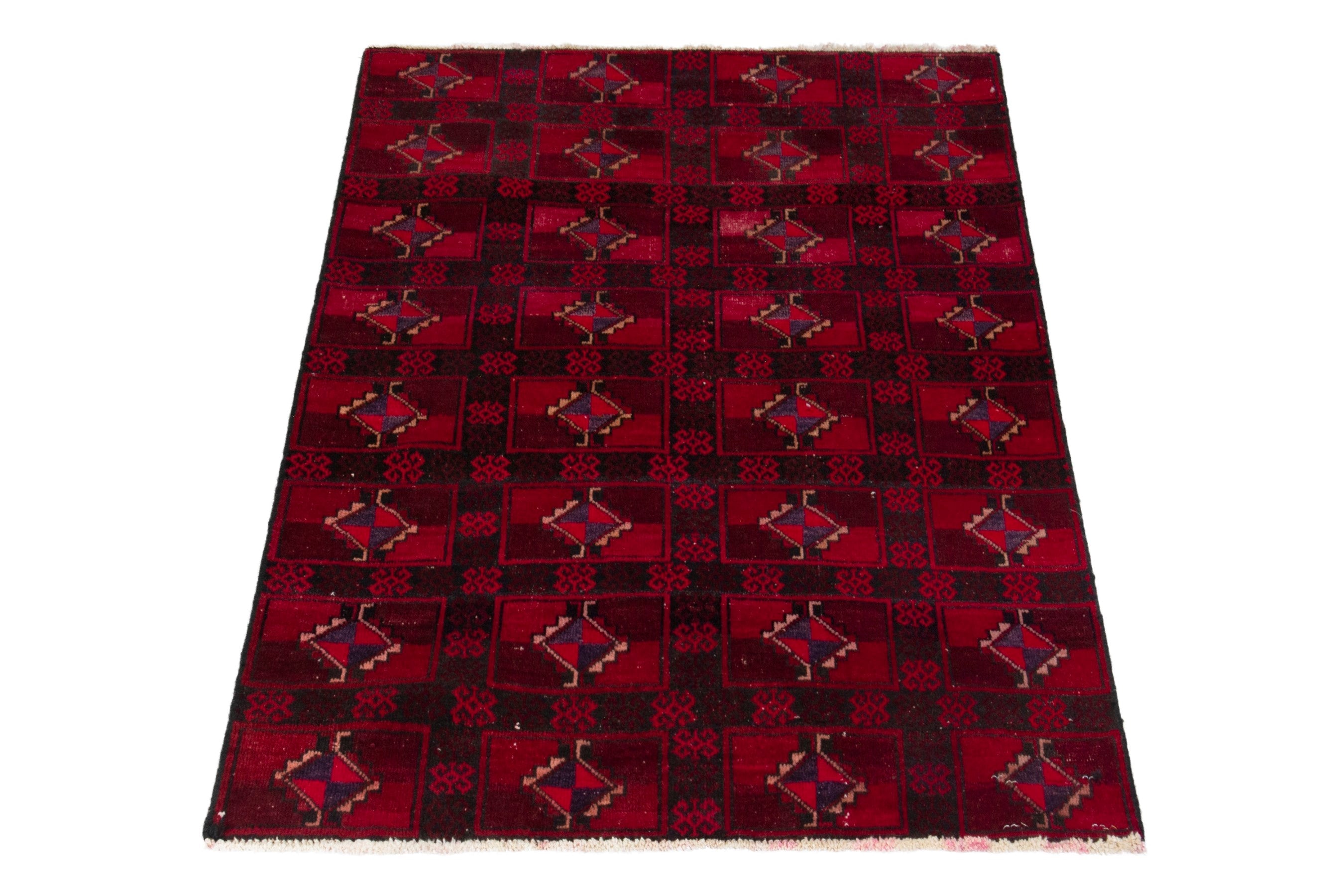 Persian Baluch accent rug in burgundy and deep red, view 3 of 17