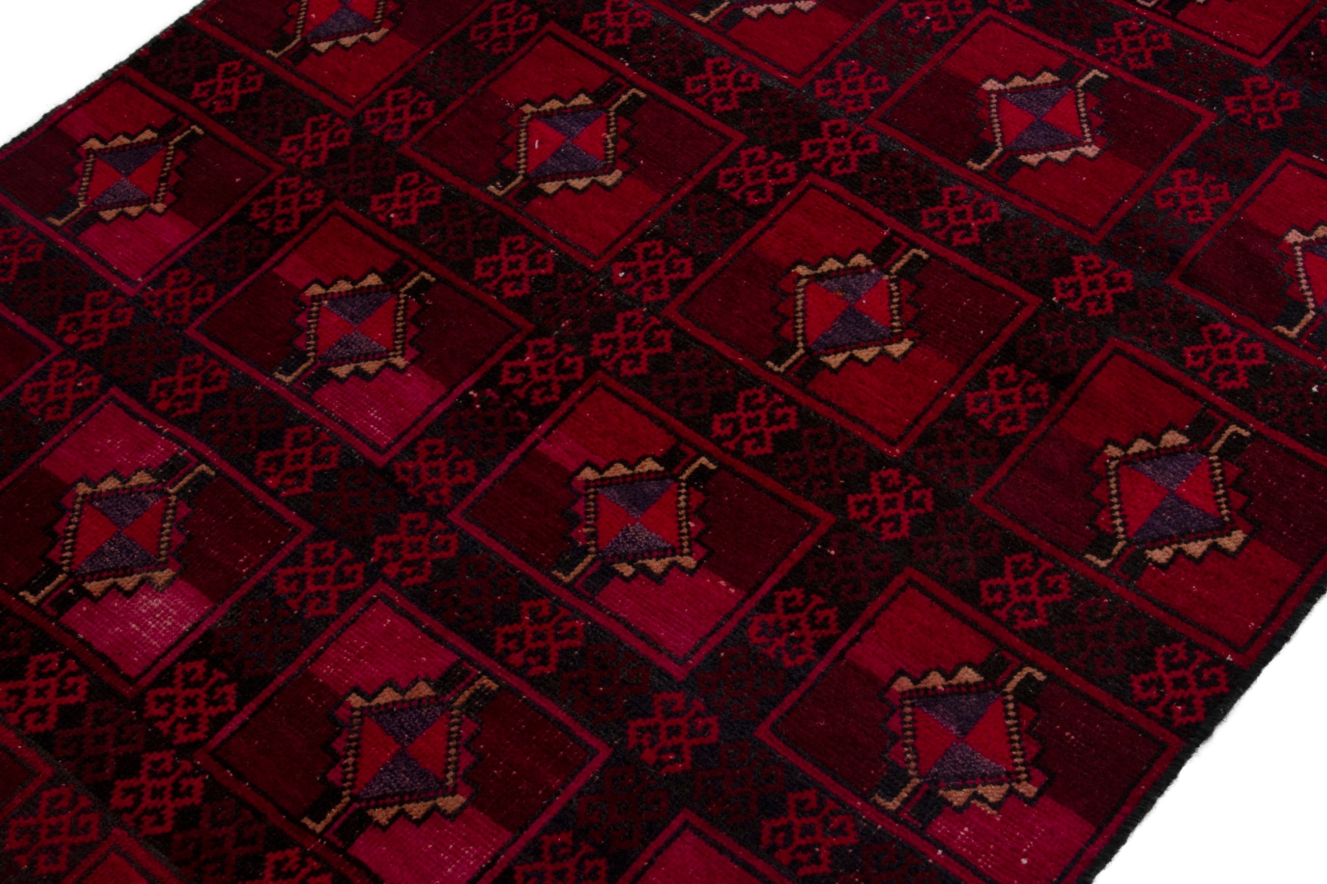 Persian Baluch accent rug in burgundy and deep red, view 4 of 17