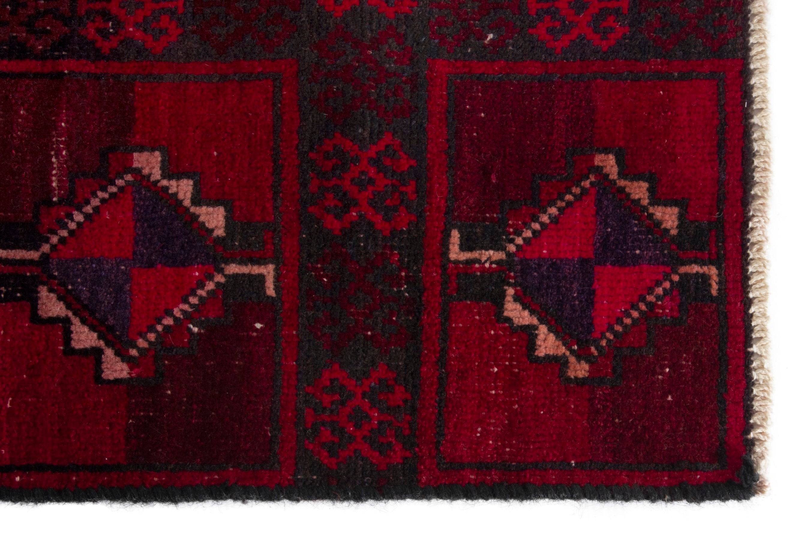 Persian Baluch accent rug in burgundy and deep red, view 5 of 17