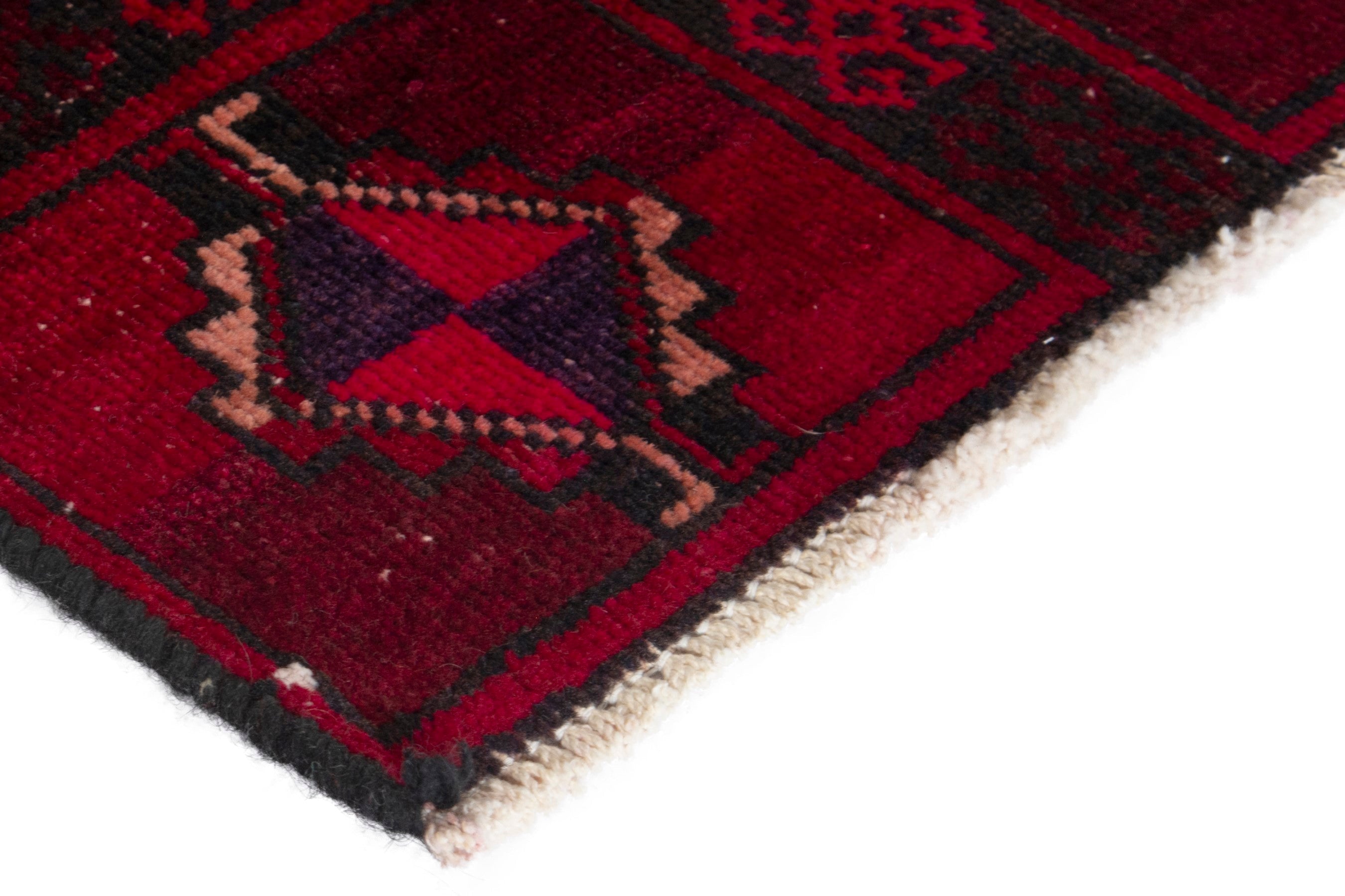Persian Baluch accent rug in burgundy and deep red, view 6 of 17