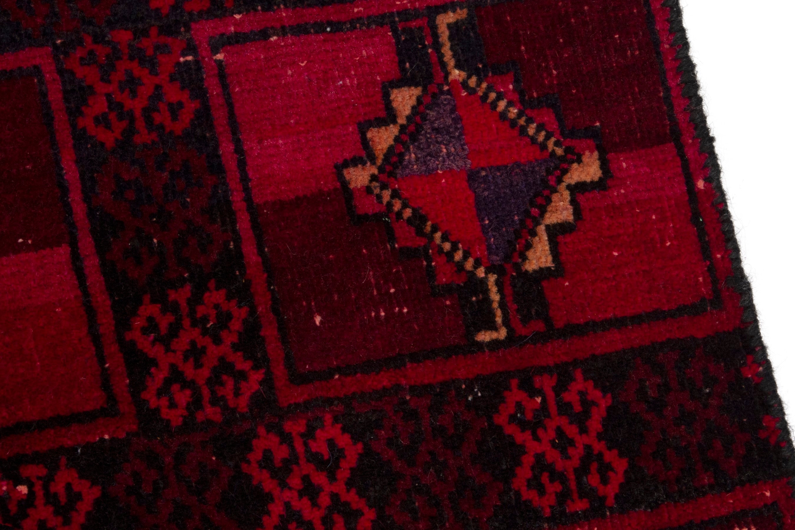 Persian Baluch accent rug in burgundy and deep red, view 7 of 17
