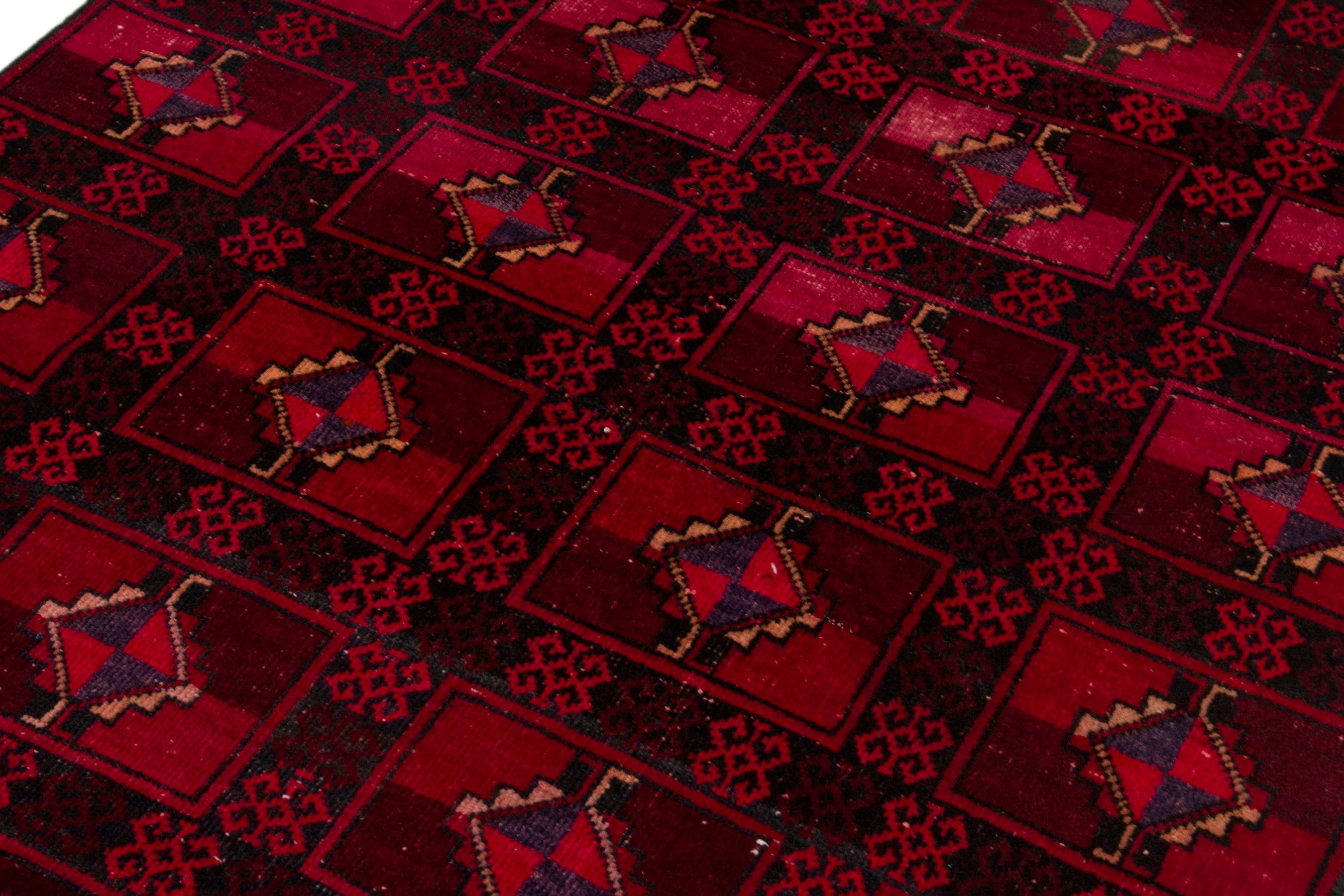 Persian Baluch accent rug in burgundy and deep red, view 9 of 17