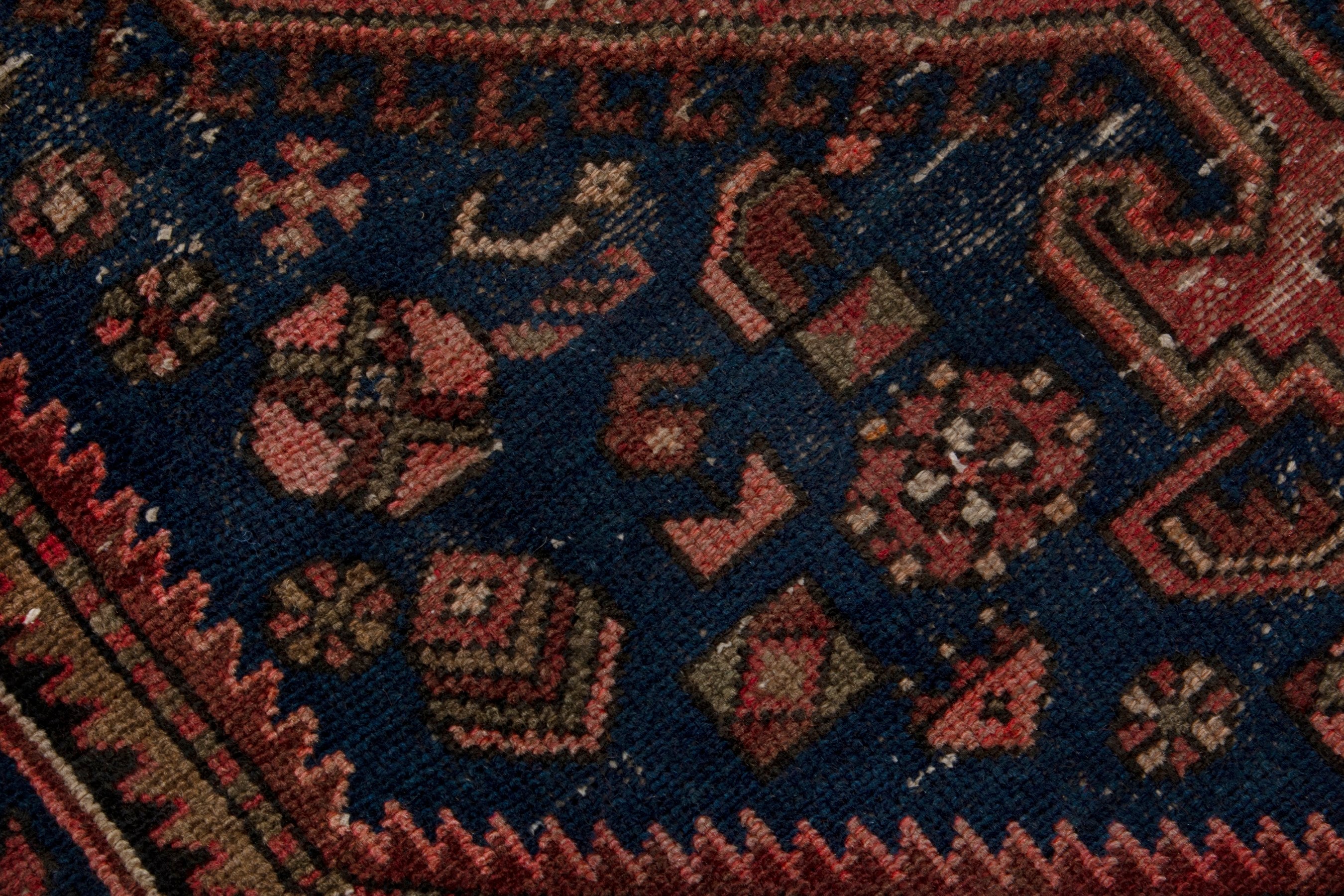 Persian Zanjan accent rug in rust and navy, view 12 of 18
