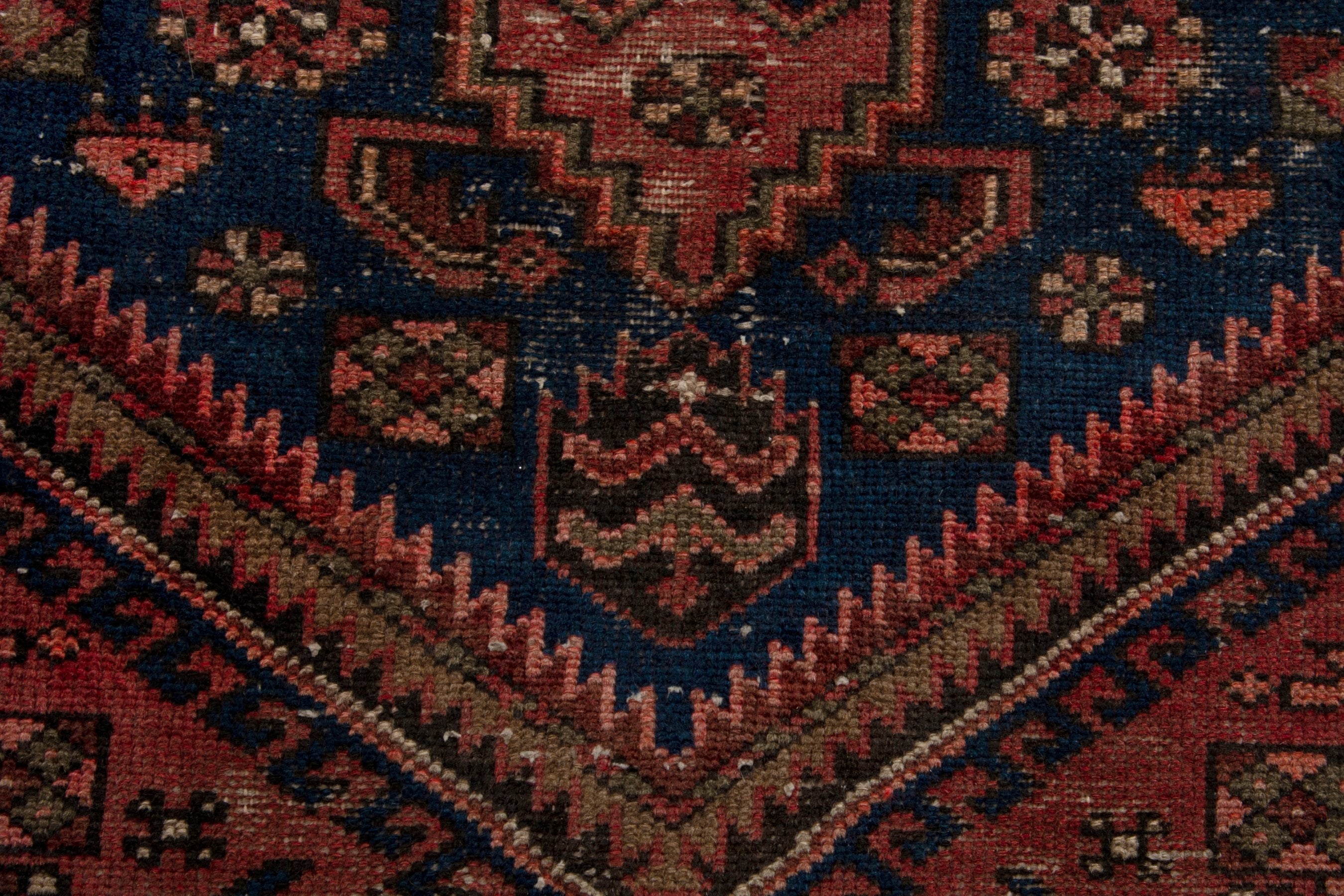 Persian Zanjan accent rug in rust and navy, view 13 of 18