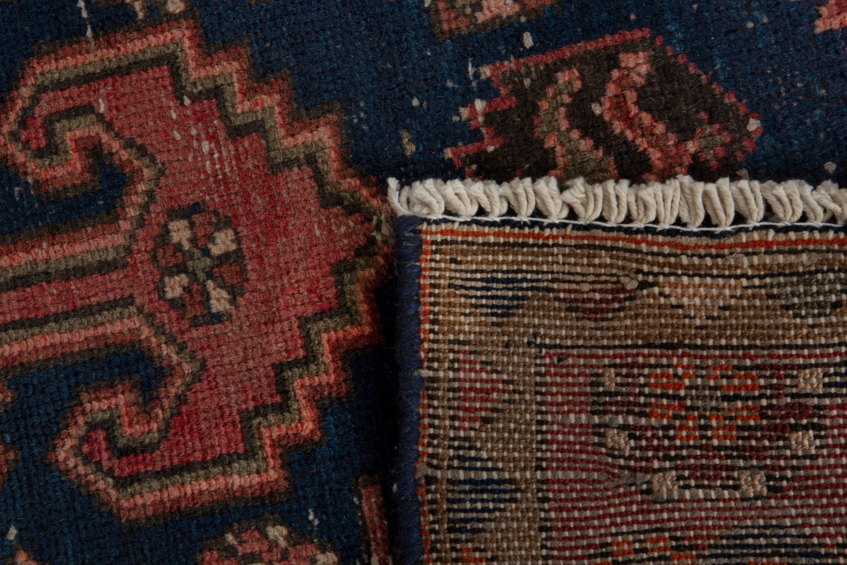 Persian Zanjan accent rug in rust and navy, view 18 of 18