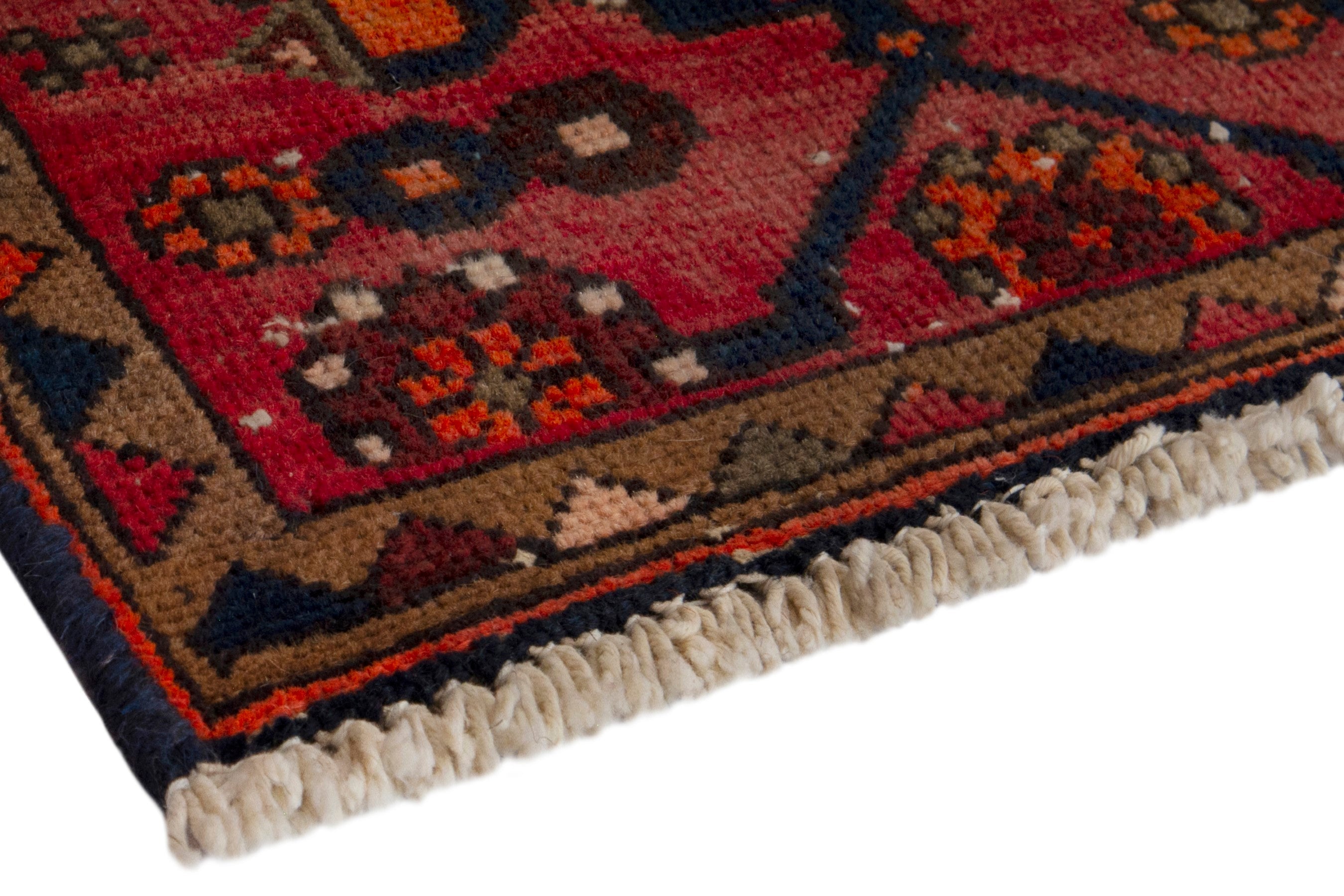Persian Zanjan accent rug in rust and navy, view 6 of 18