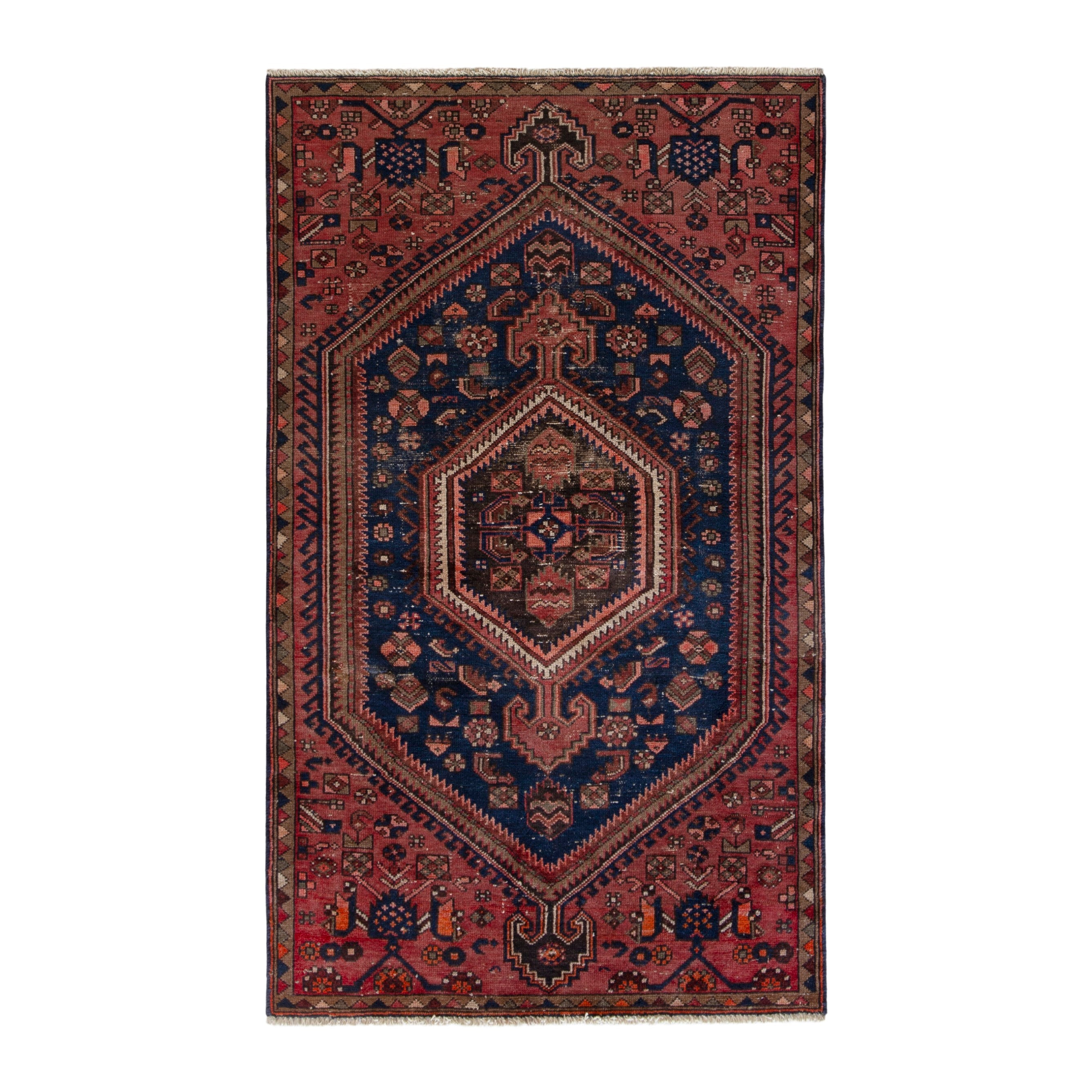 Persian Zanjan accent rug in rust and navy, 3'4" x 5'9"