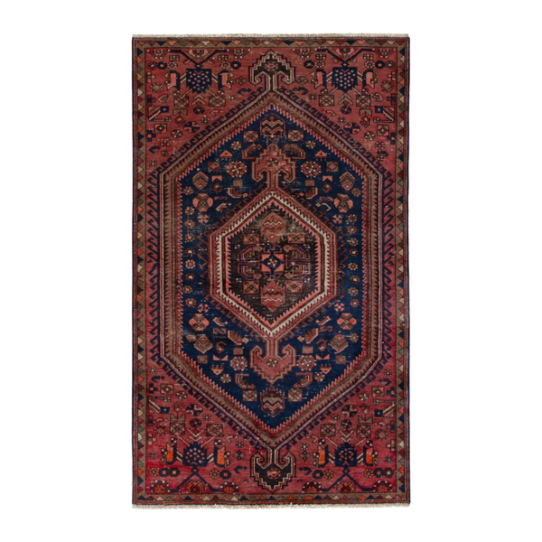 Persian Zanjan accent rug in rust and navy, 3'4" x 5'9"