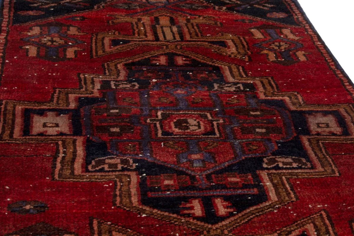 Persian Zanjan runner rug in deep red and navy, view 11 of 18