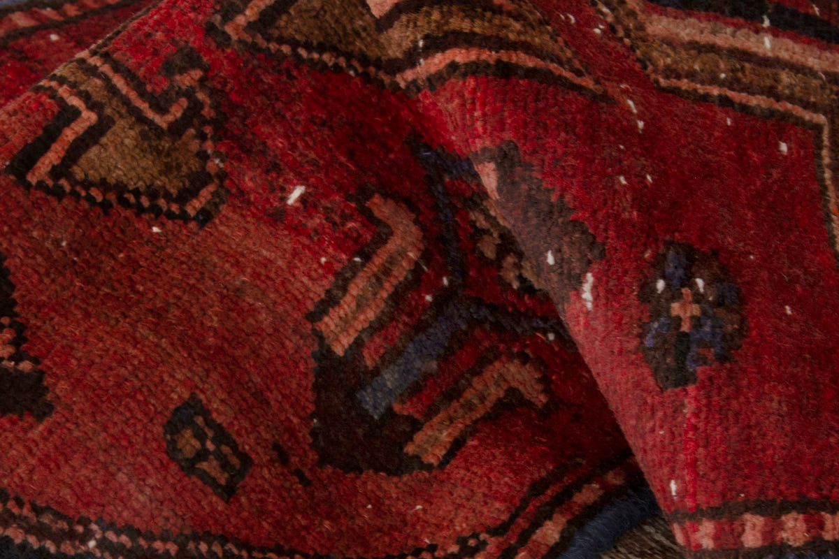 Persian Zanjan runner rug in deep red and navy, view 16 of 18