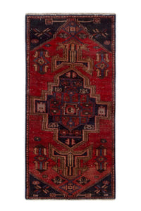 Persian Zanjan runner rug in deep red and navy, view 2 of 18