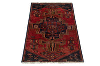 Persian Zanjan runner rug in deep red and navy, view 3 of 18