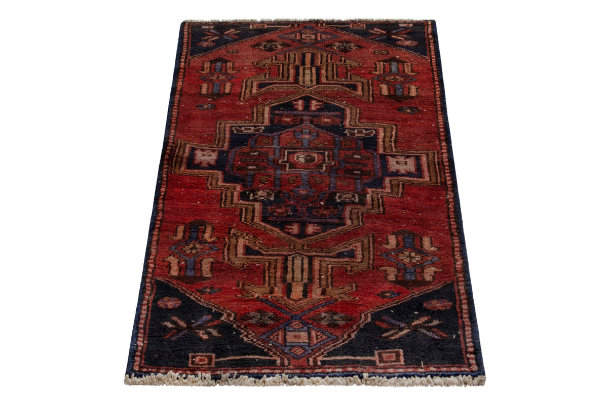 Persian Zanjan runner rug in deep red and navy, view 4 of 18