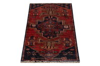 Persian Zanjan runner rug in deep red and navy, view 4 of 18