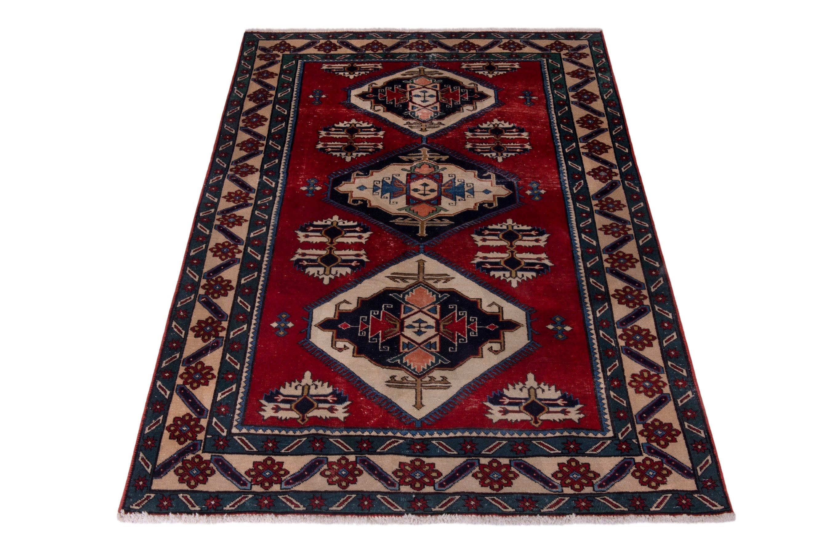 Persian Ghoochan area rug in deep red and cream, view 2 of 17