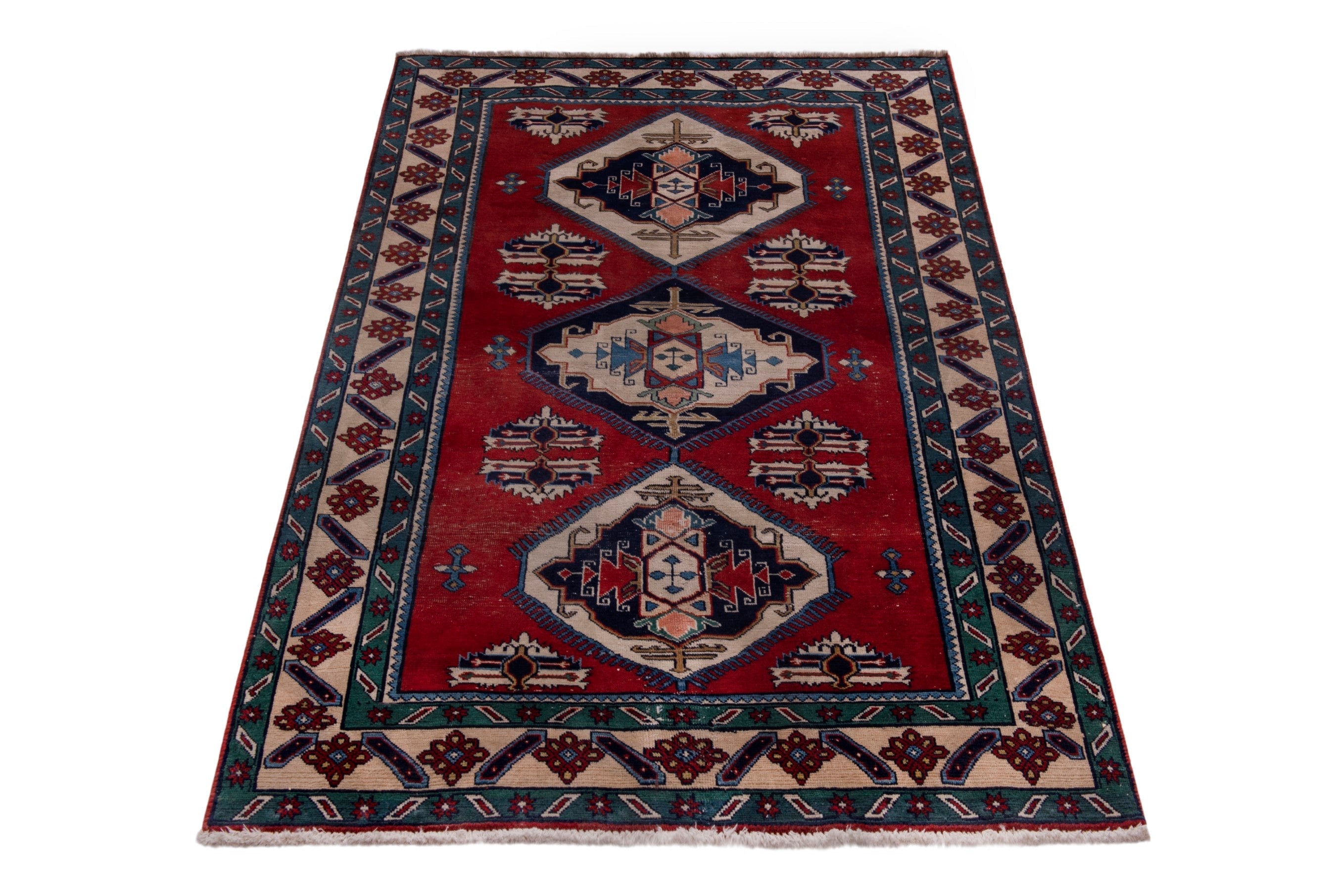 Persian Ghoochan area rug in deep red and cream, view 3 of 17