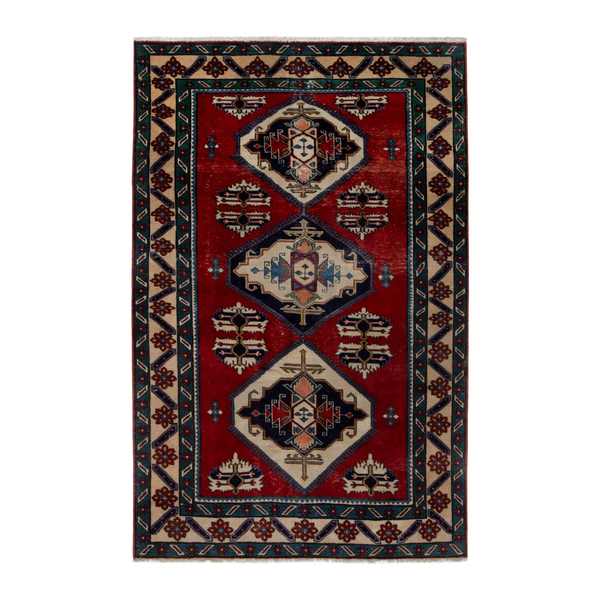 Persian Ghoochan area rug in deep red and cream, 4'5" x 6'9"