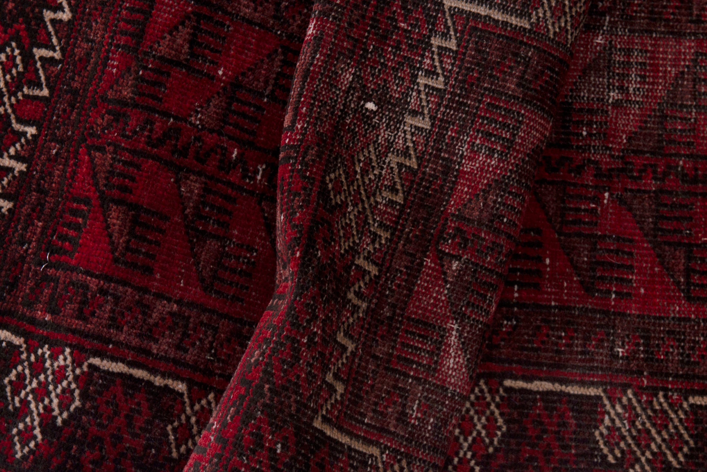 Persian Baluch accent rug in deep red and burgundy, view 13 of 15