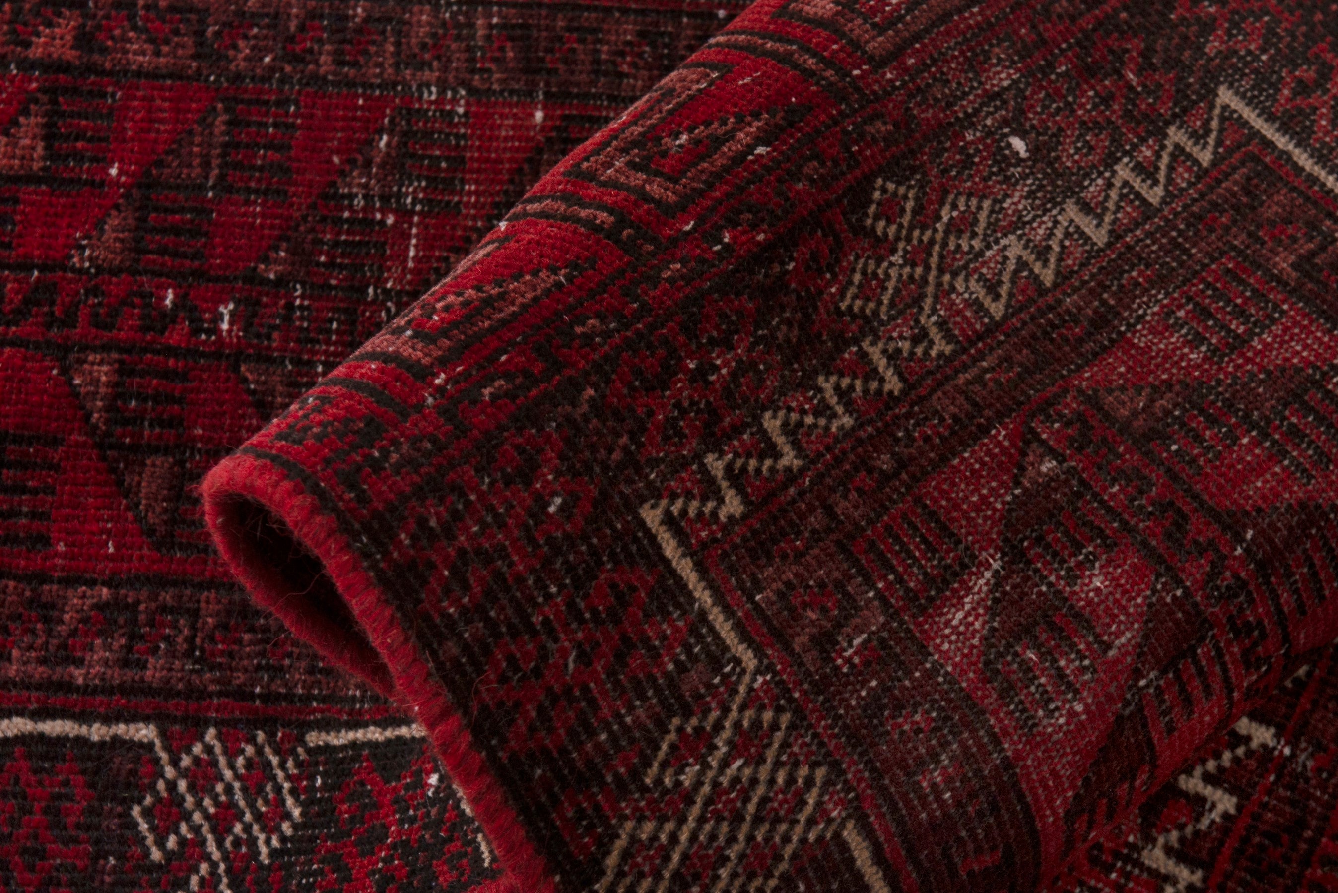Persian Baluch accent rug in deep red and burgundy, view 14 of 15