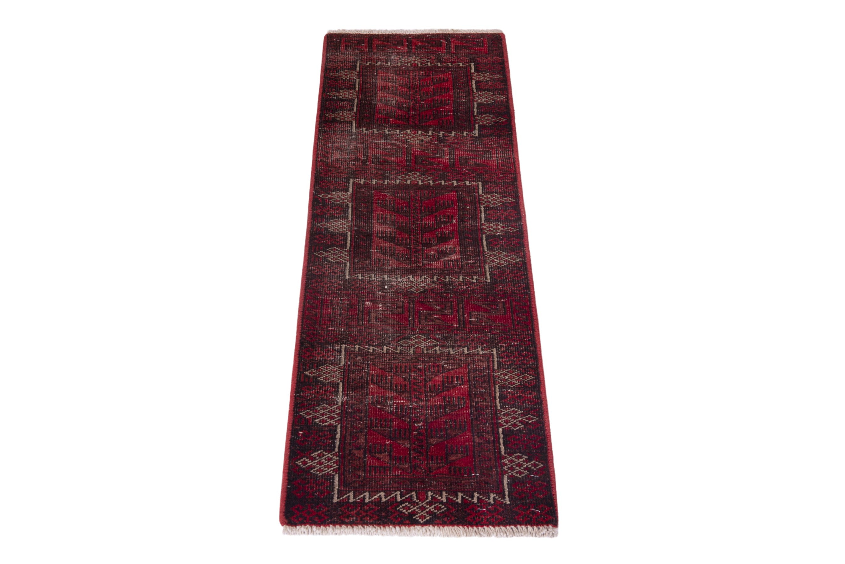 Persian Baluch accent rug in deep red and burgundy, view 2 of 15