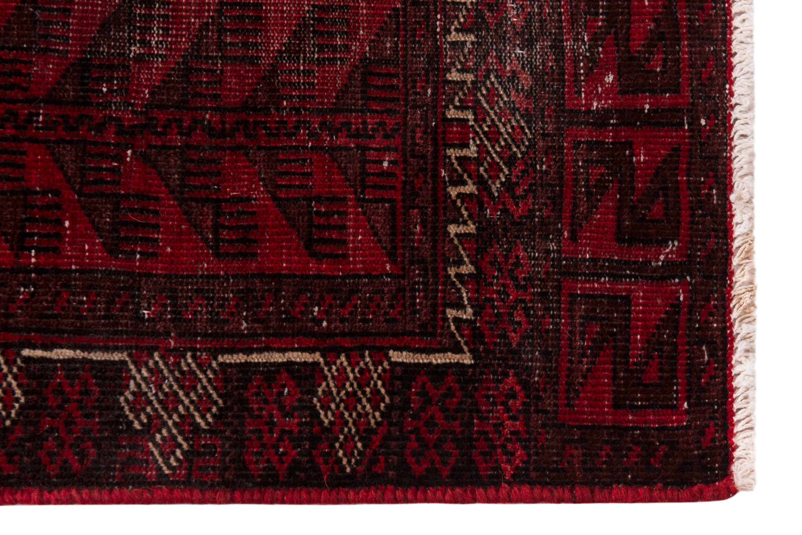 Persian Baluch accent rug in deep red and burgundy, view 5 of 15
