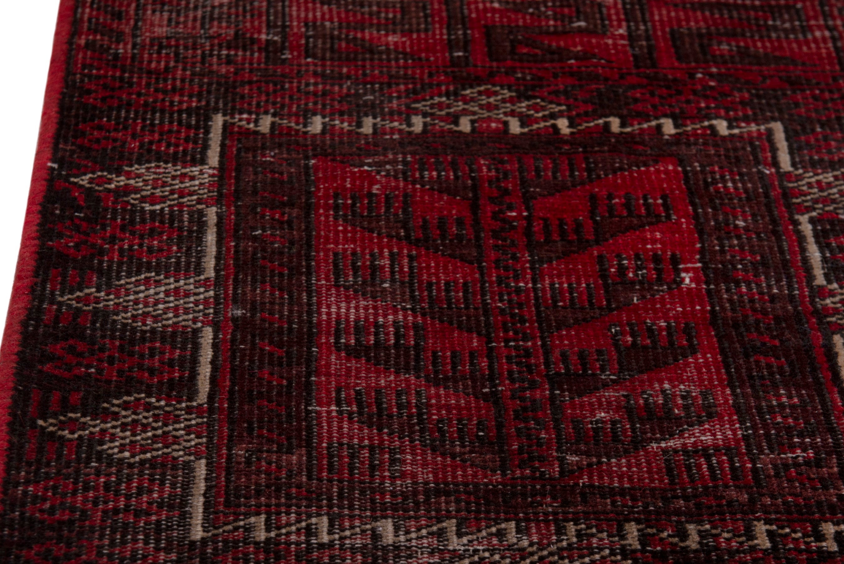 Persian Baluch accent rug in deep red and burgundy, view 7 of 15