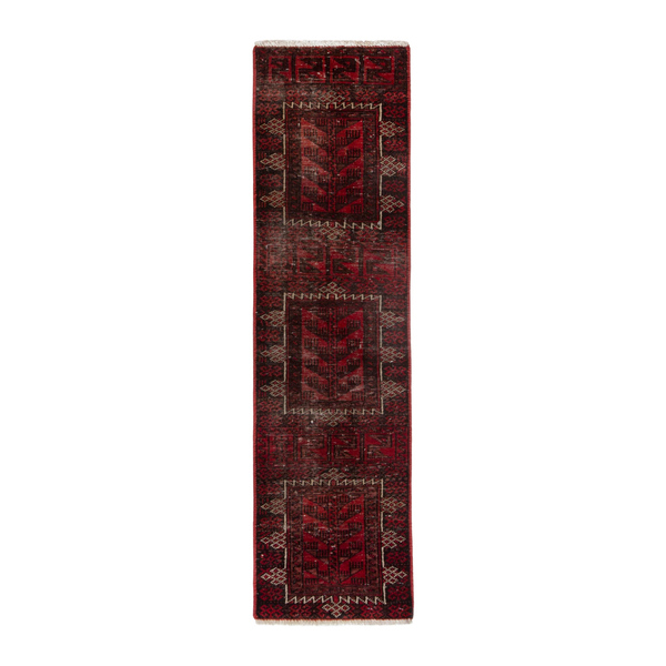 Persian Baluch runner rug in deep red and burgundy, 1'4" x 5'1"