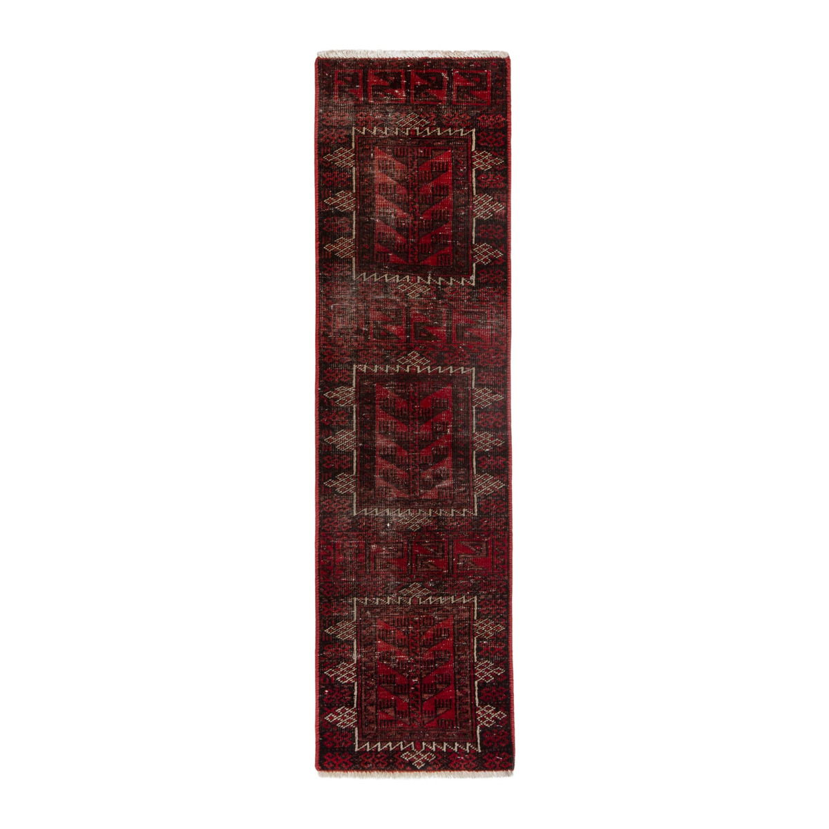 Persian Baluch runner rug in deep red and burgundy, 1'4" x 5'1"