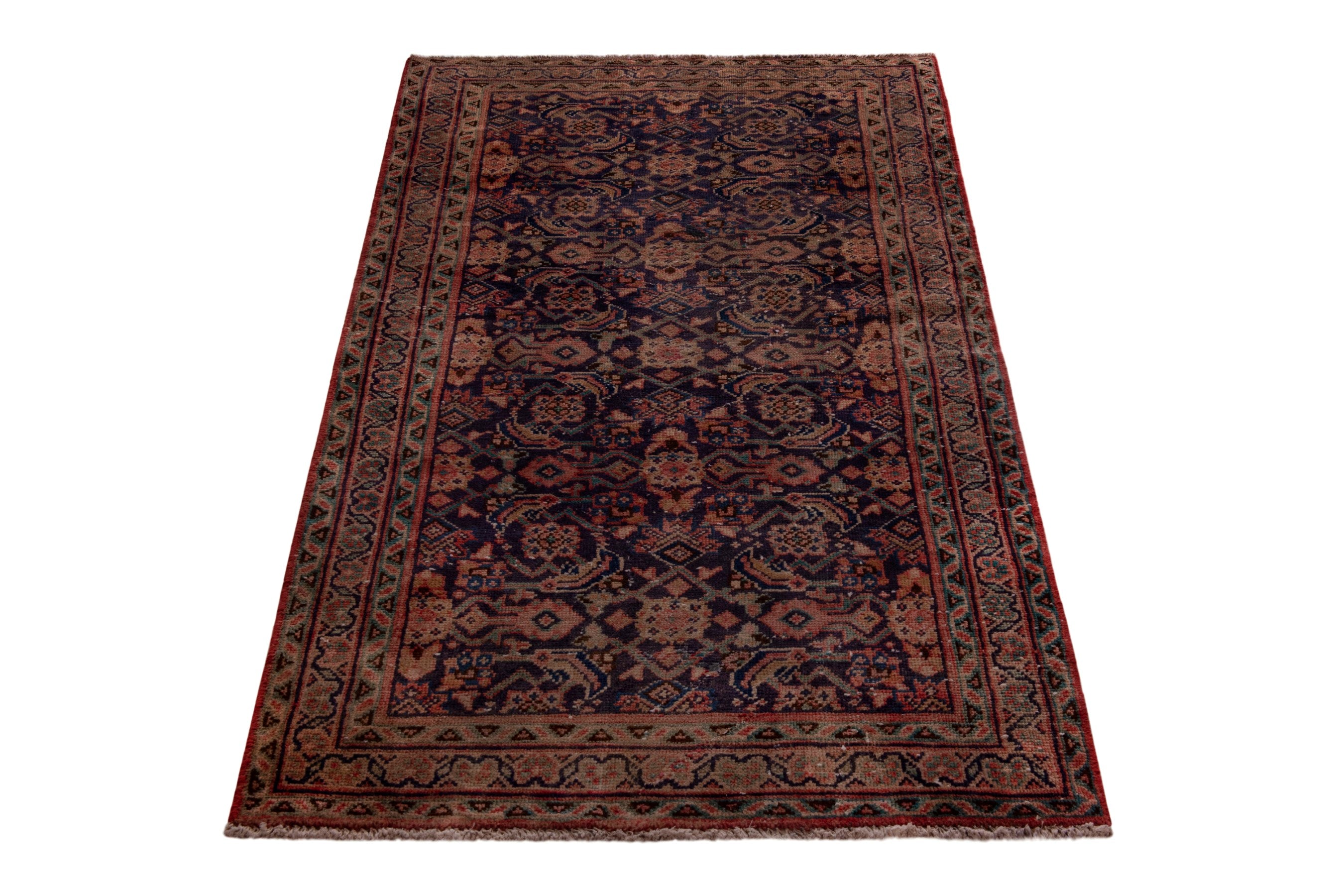 Persian Mahal runner rug in navy and rust, view 2 of 20
