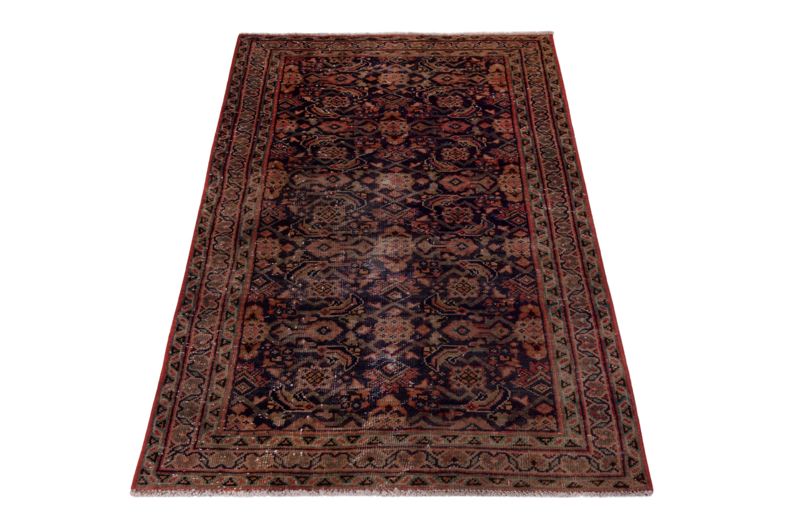 Persian Mahal runner rug in navy and rust, view 3 of 20