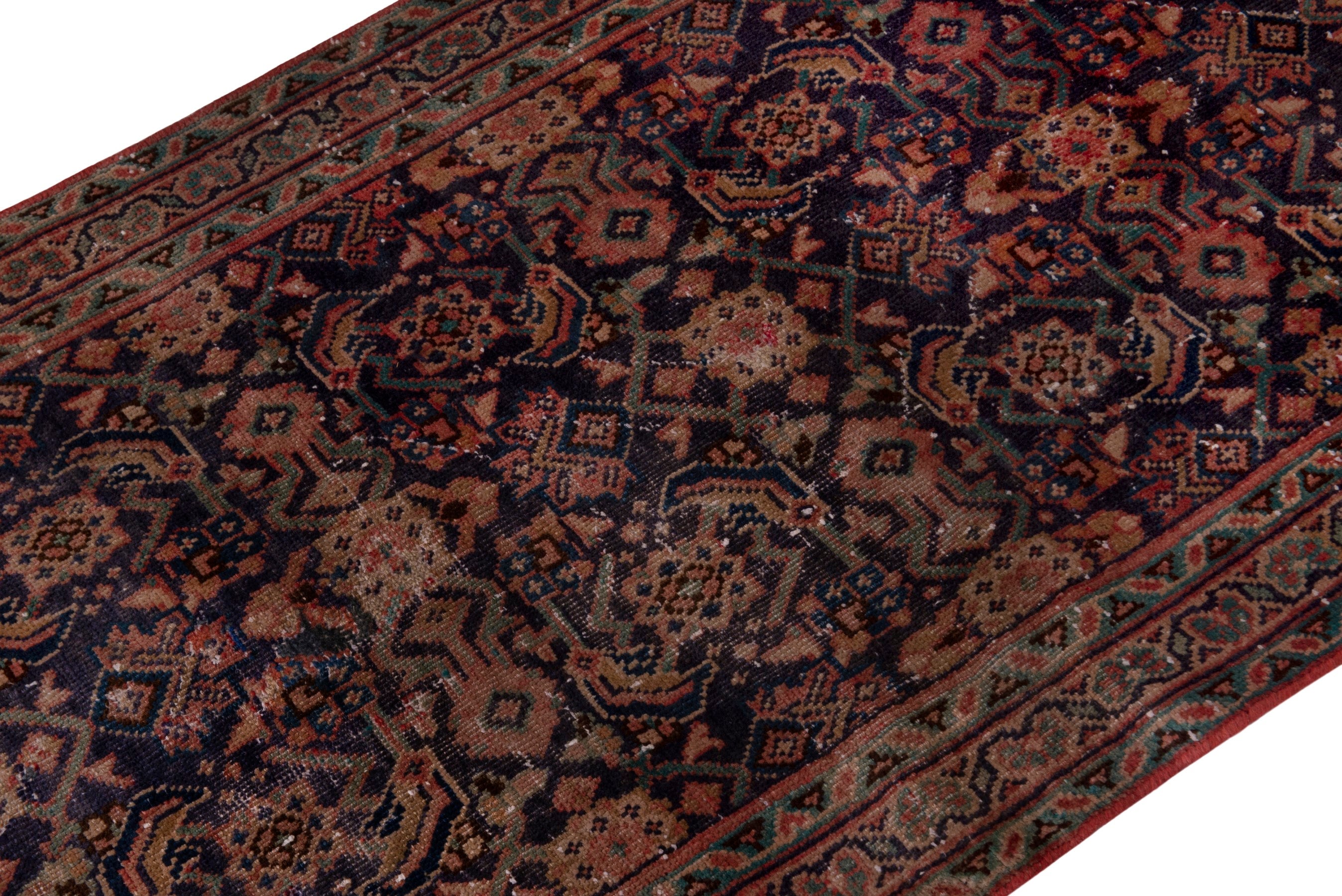 Persian Mahal runner rug in navy and rust, view 4 of 20